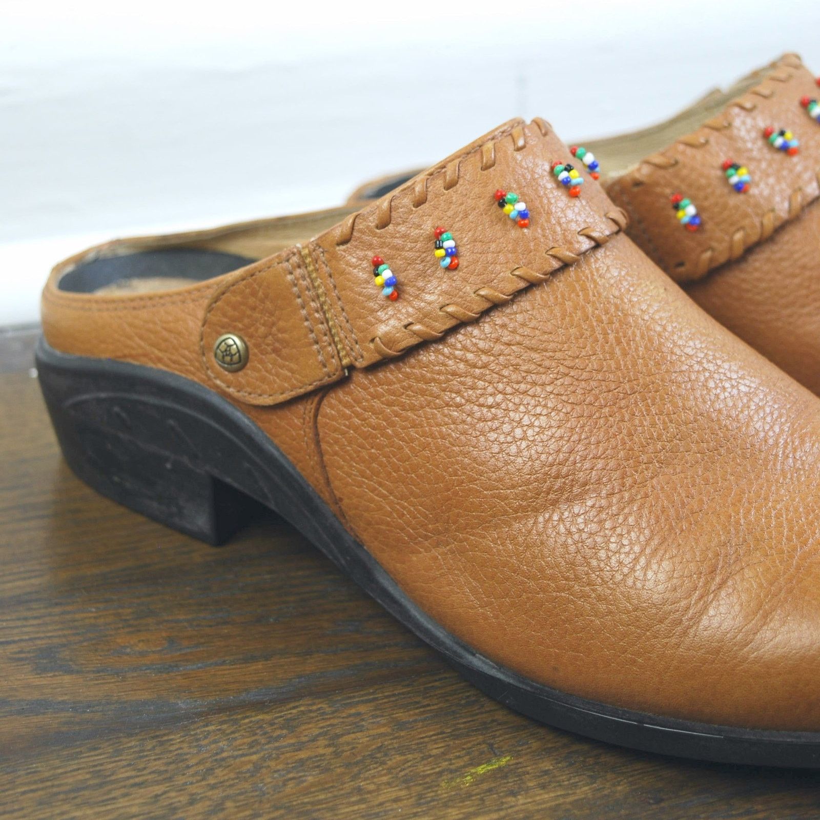 Ariat Ariat Brown Leather Beaded Closed Toe Sling Back Clogs Mules Size US 9 / IT 39 - 4 Thumbnail