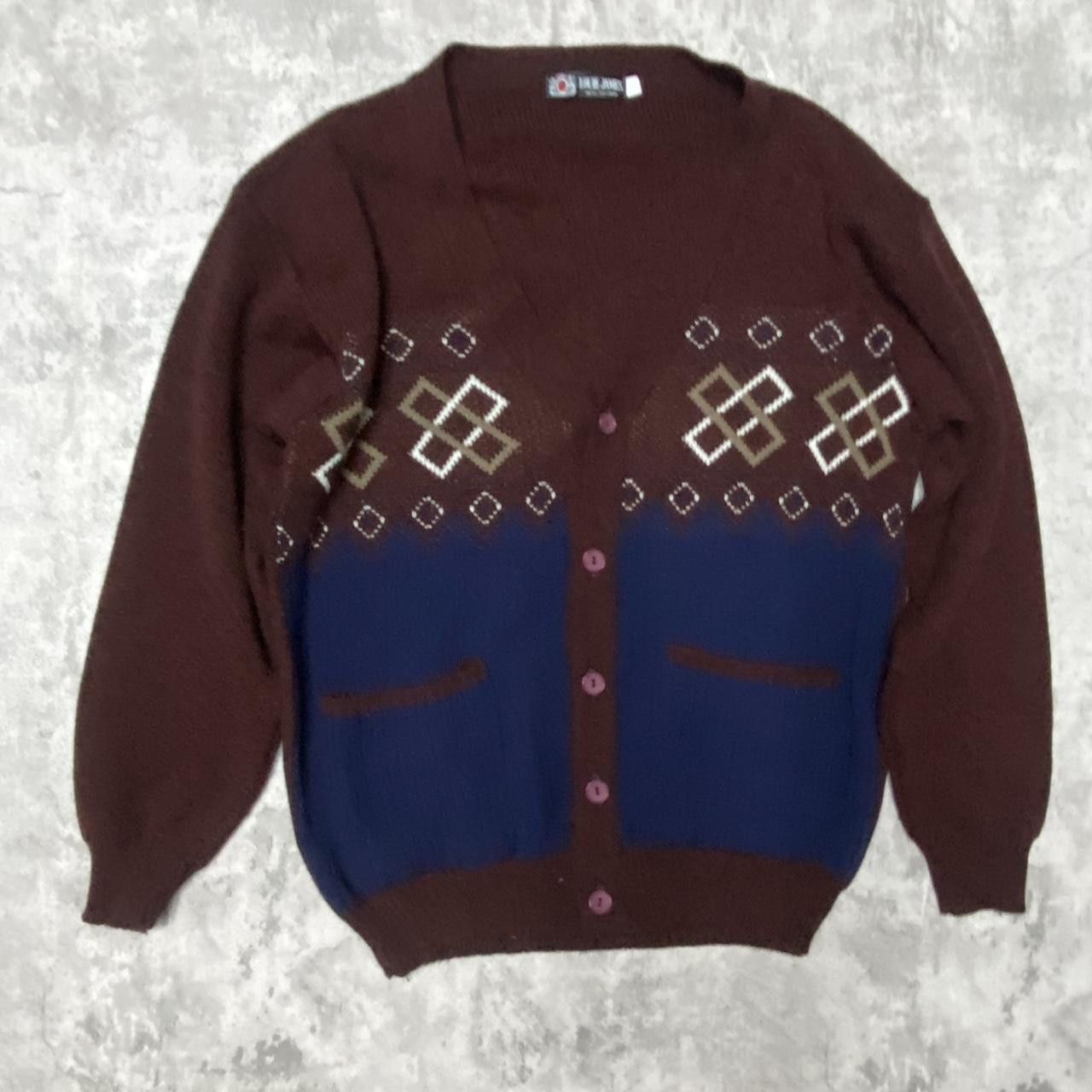 Other Brown and blue vintage cardigan cardigan Size US L / EU 52-54 / 3 - 1 Thumbnail
