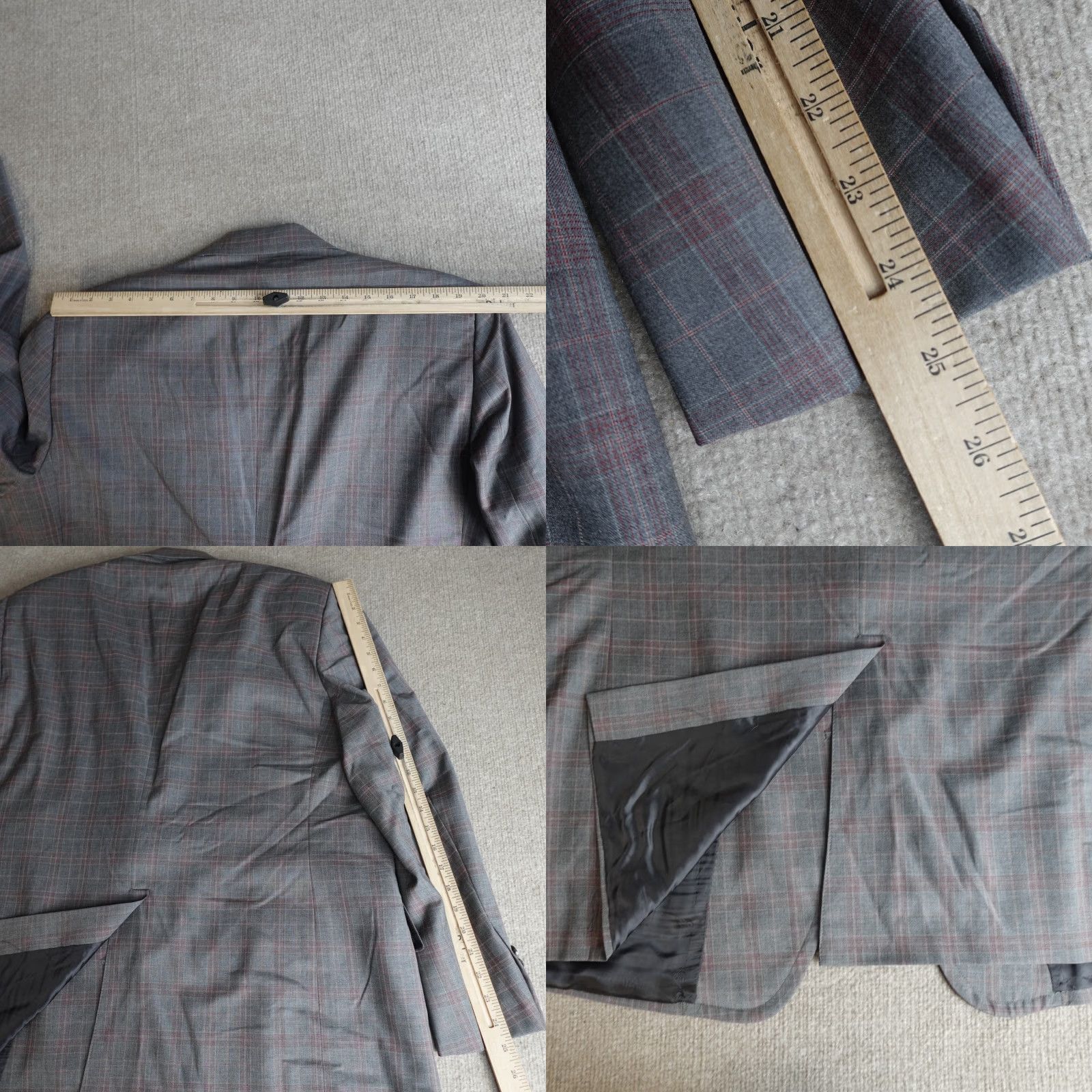 Southwick Southwick Mens Blazer 48R Gray Plaid Wool USA Notch Lapel Single-Breasted 2-Button Slim Regular Jacket Front Flat Front Size 48R - 8 Thumbnail