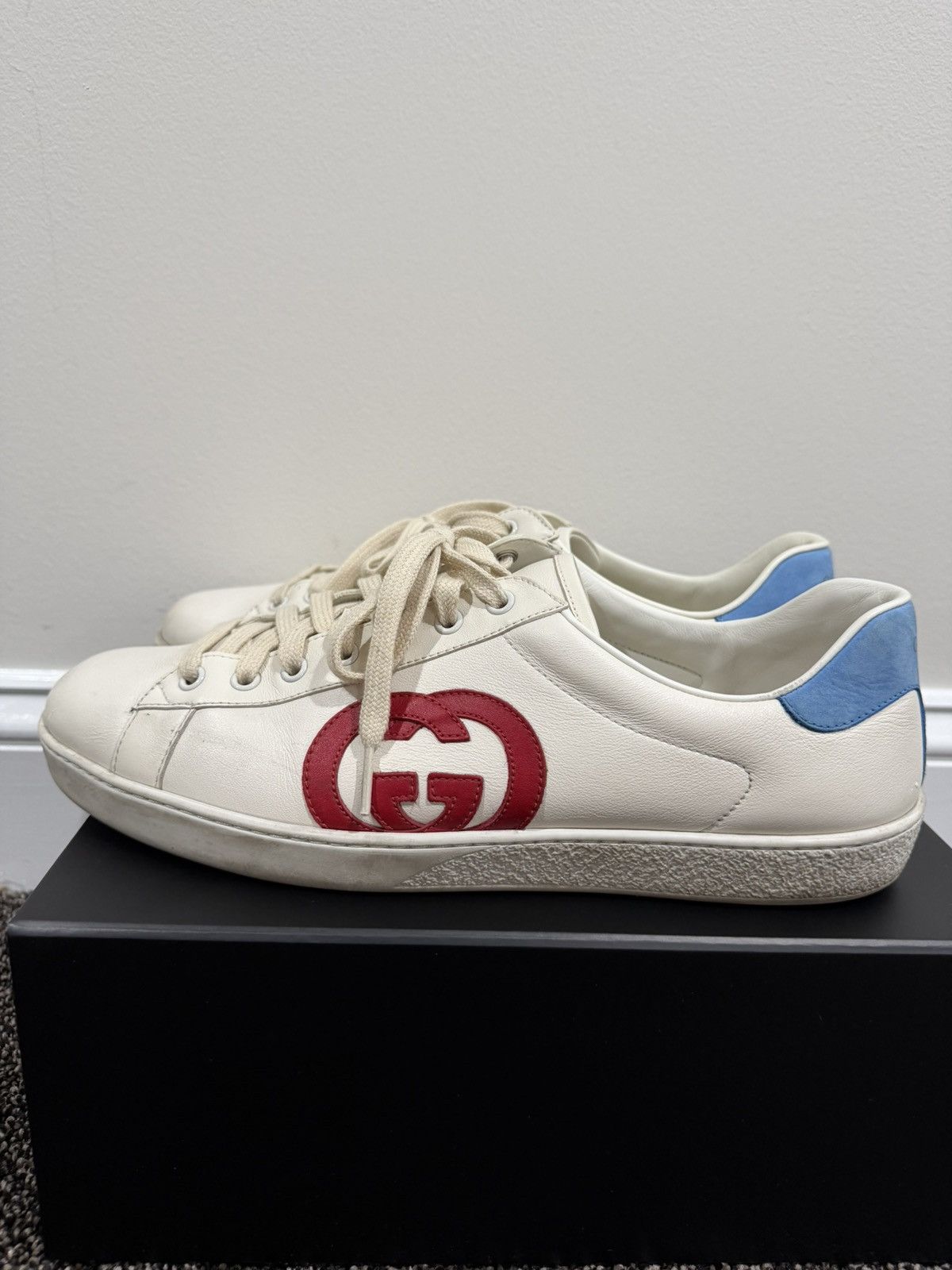 Gucci Gucci Ace Interlocking GG Red Logo / White Lowtop Sneakers Size US 10 / EU 43 - 10 Thumbnail
