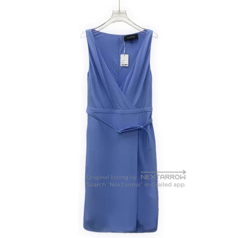 Gucci Gucci Blue V-neck sleeveless belt dress Size M / US 6-8 / IT 42-44 - 1 Thumbnail
