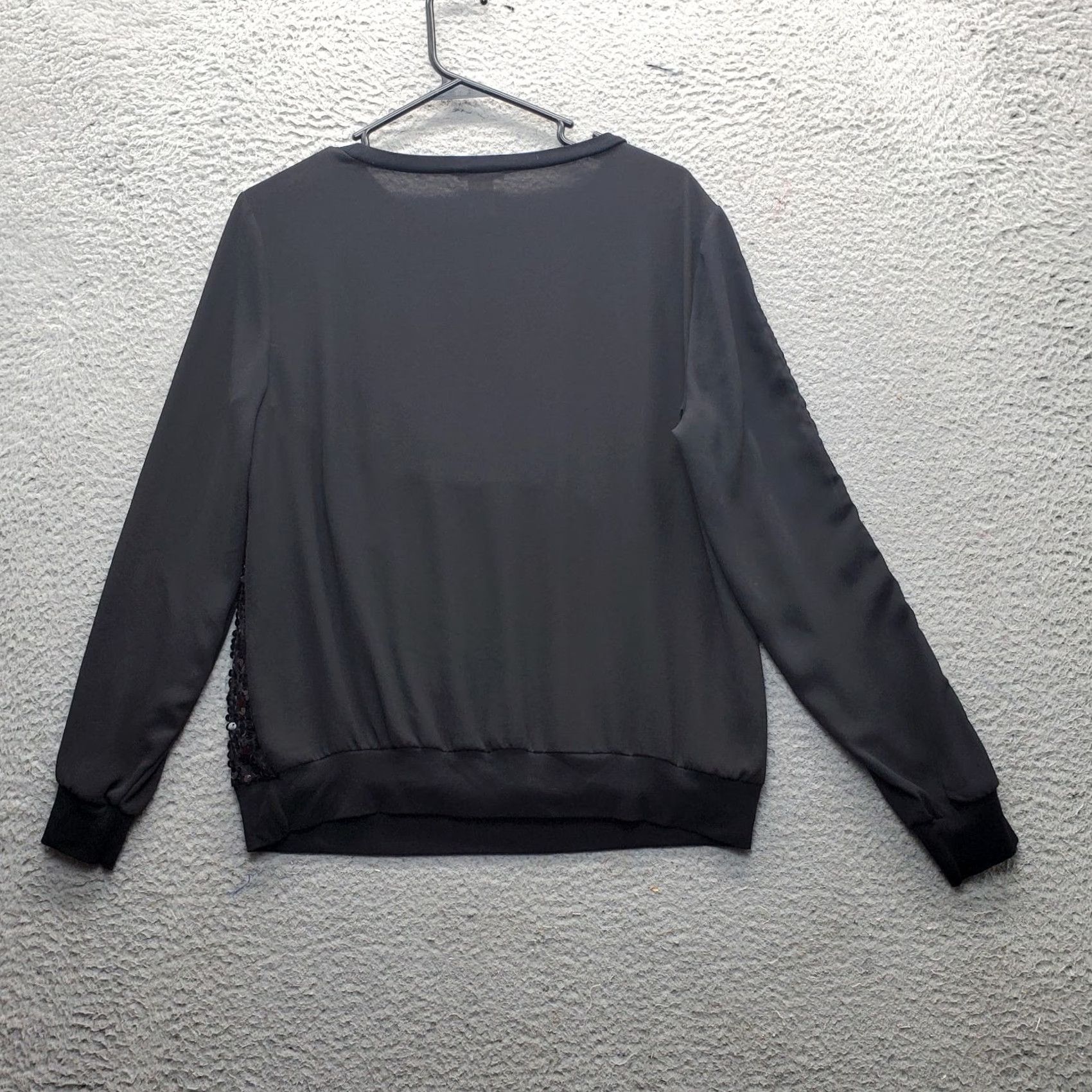 Vintage Cache Womens Blouse L Black Round Neck Sequin Cold Shoulder Sleeve Stretch Casual Travel Patchwork: None Size L / US 10 / IT 46 - 2 Thumbnail