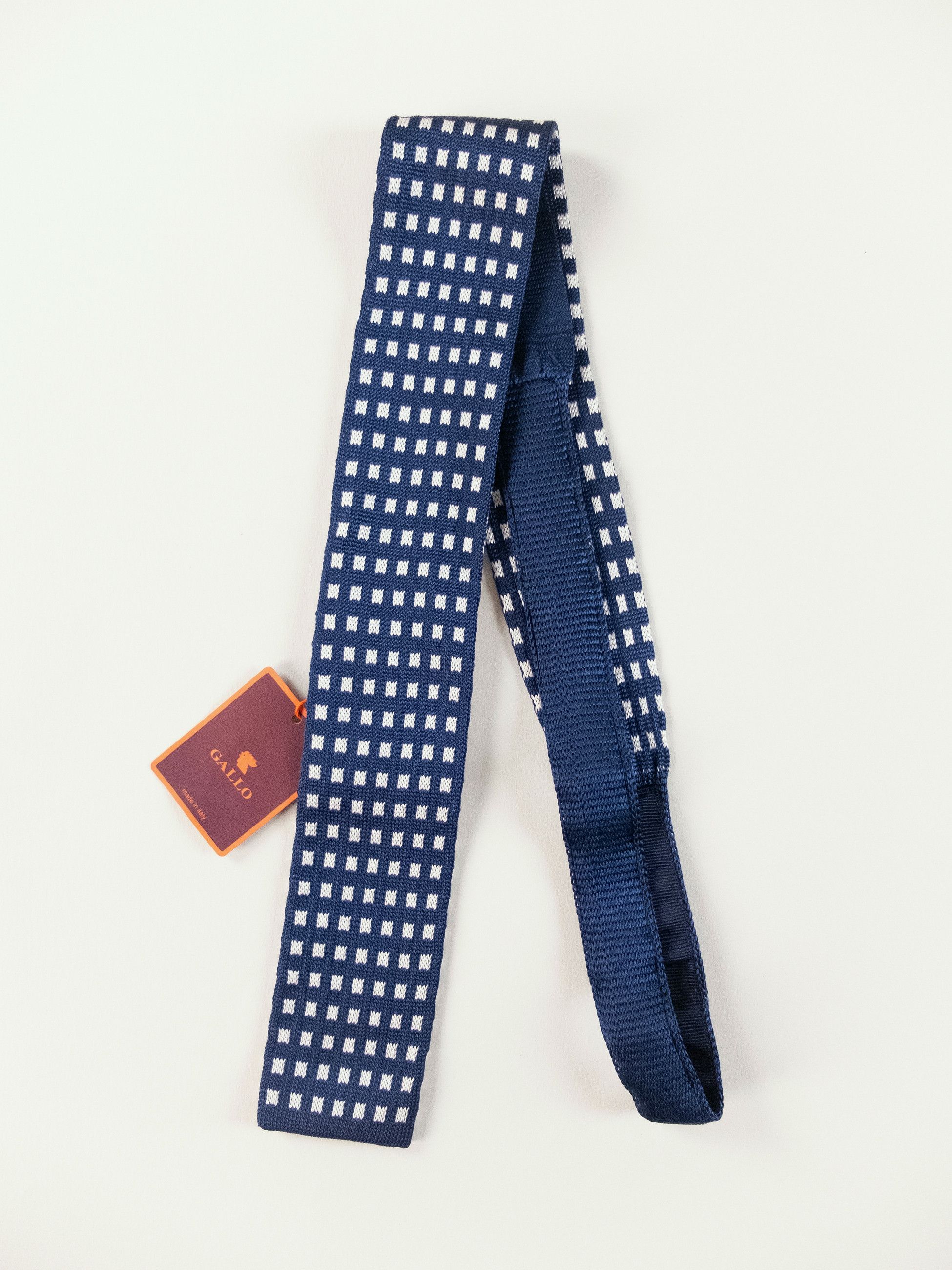 Other GALLO navy blue & white square motif knit skinny silk tie Size ONE SIZE - 1 Thumbnail