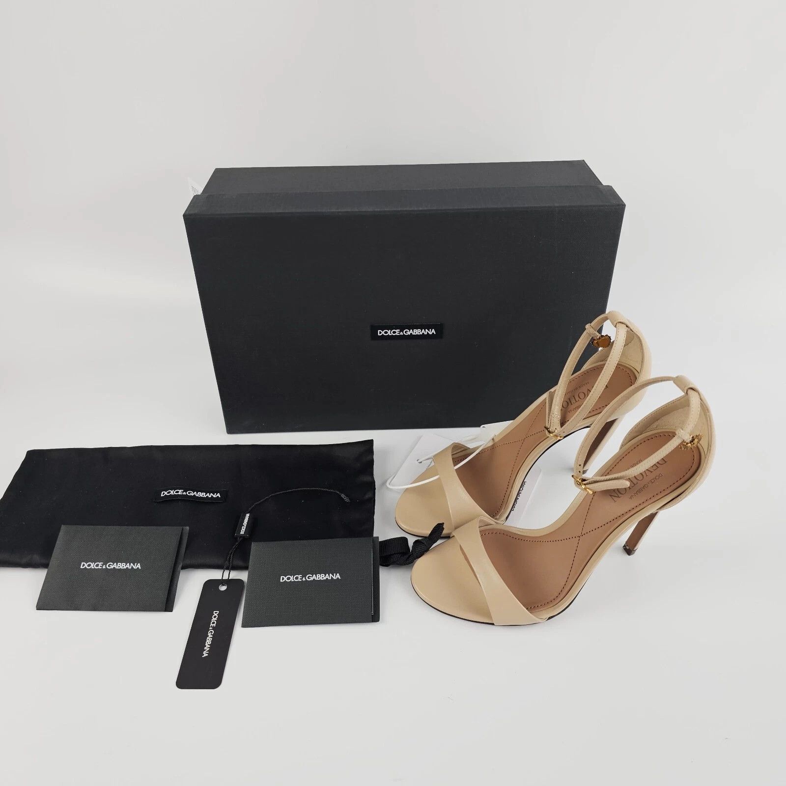 Dolce & Gabbana D&G Devotion Beige Leather 105mm Sandals New/Authentic Size US 8 / IT 38 - 3 Thumbnail