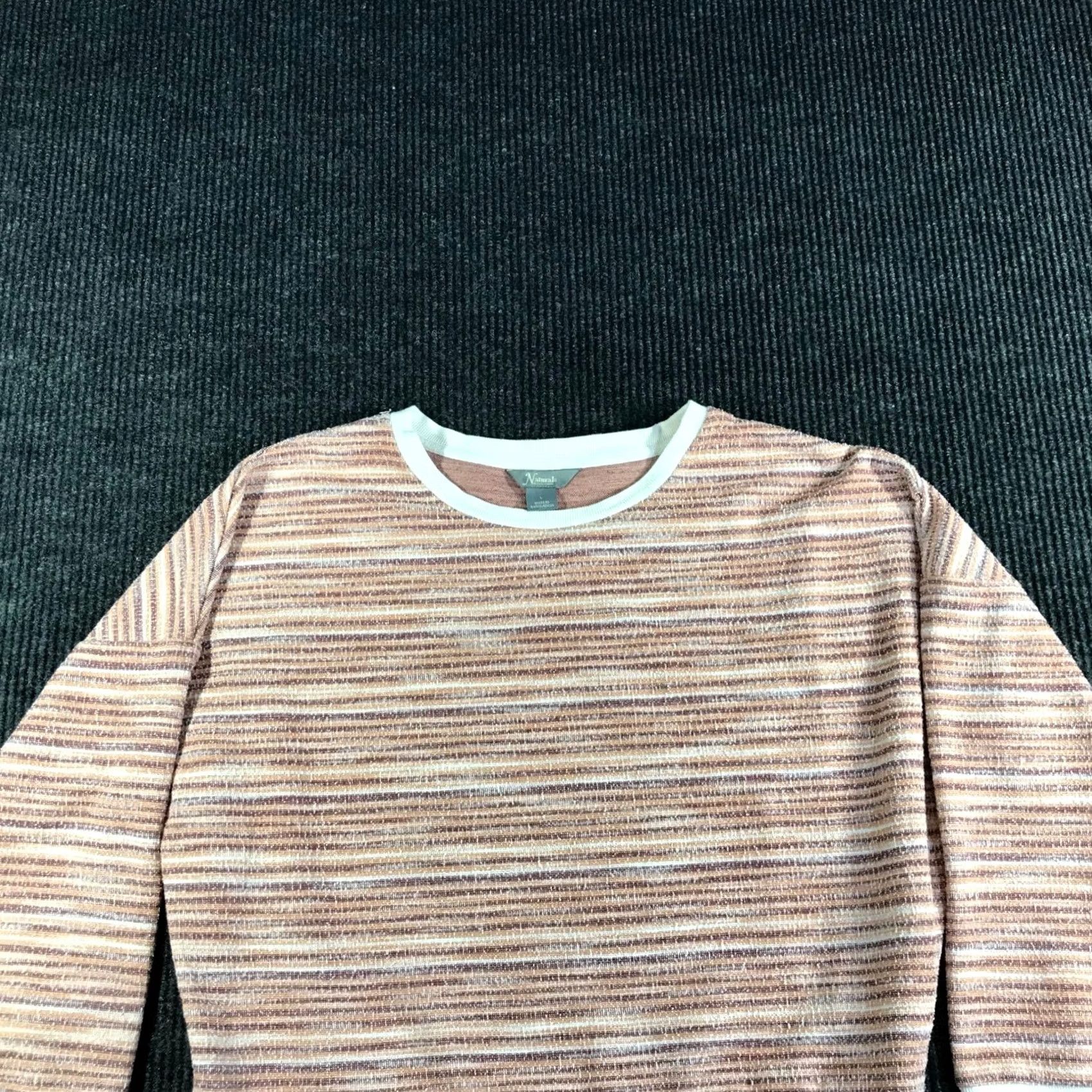 Vintage Natural Reflections Pink Striped Textured Pullover Sweatshirt Top Womens Large Size L Crew Neck Long Sleeve Casual Knit Lightweight Stretch Size L / US 10 / IT 46 - 2 Thumbnail