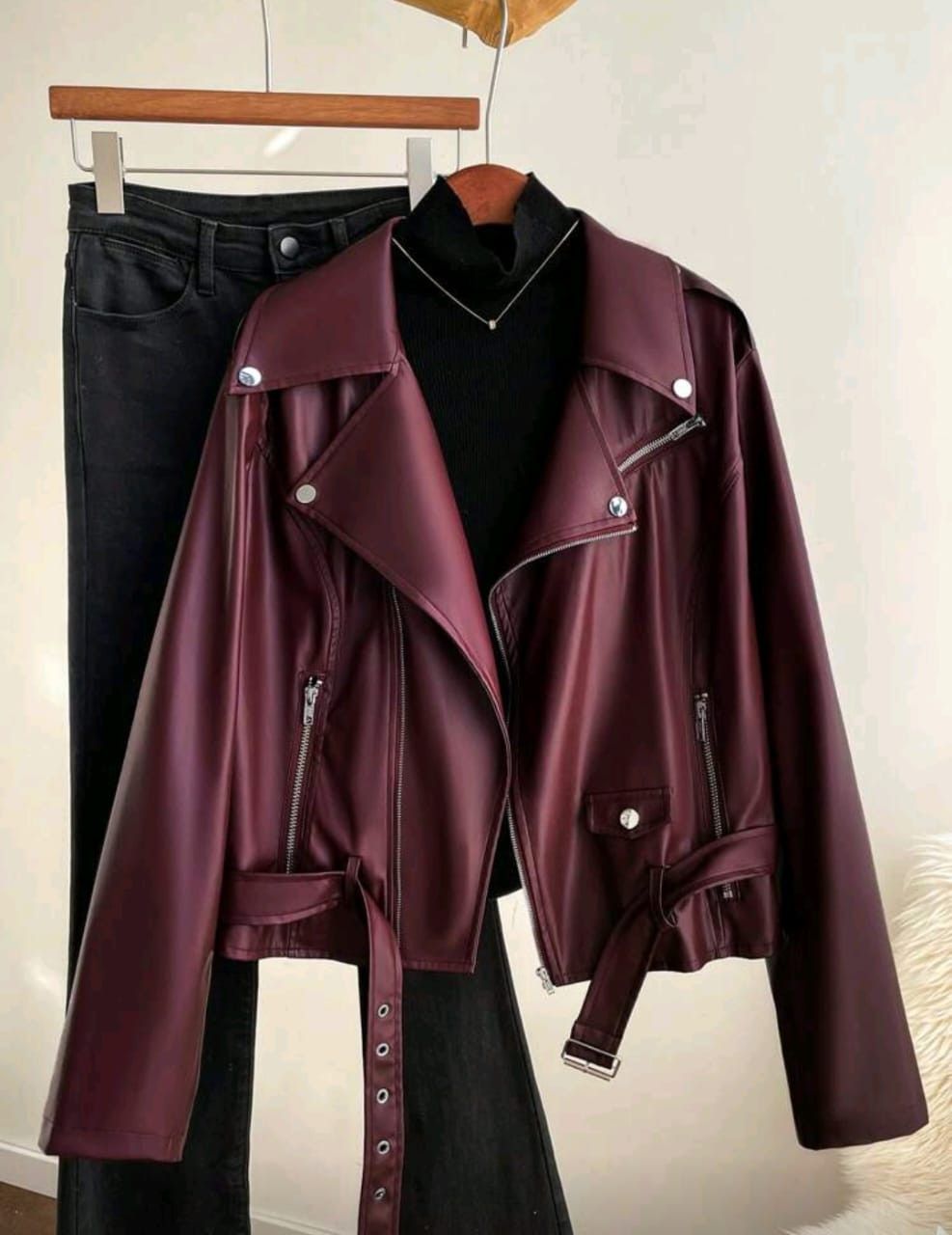 Other Women’s Burgundy Faux Leather Biker Jacket 🍷🔥 Size M / US 6-8 / IT 42-44 - 2 Thumbnail