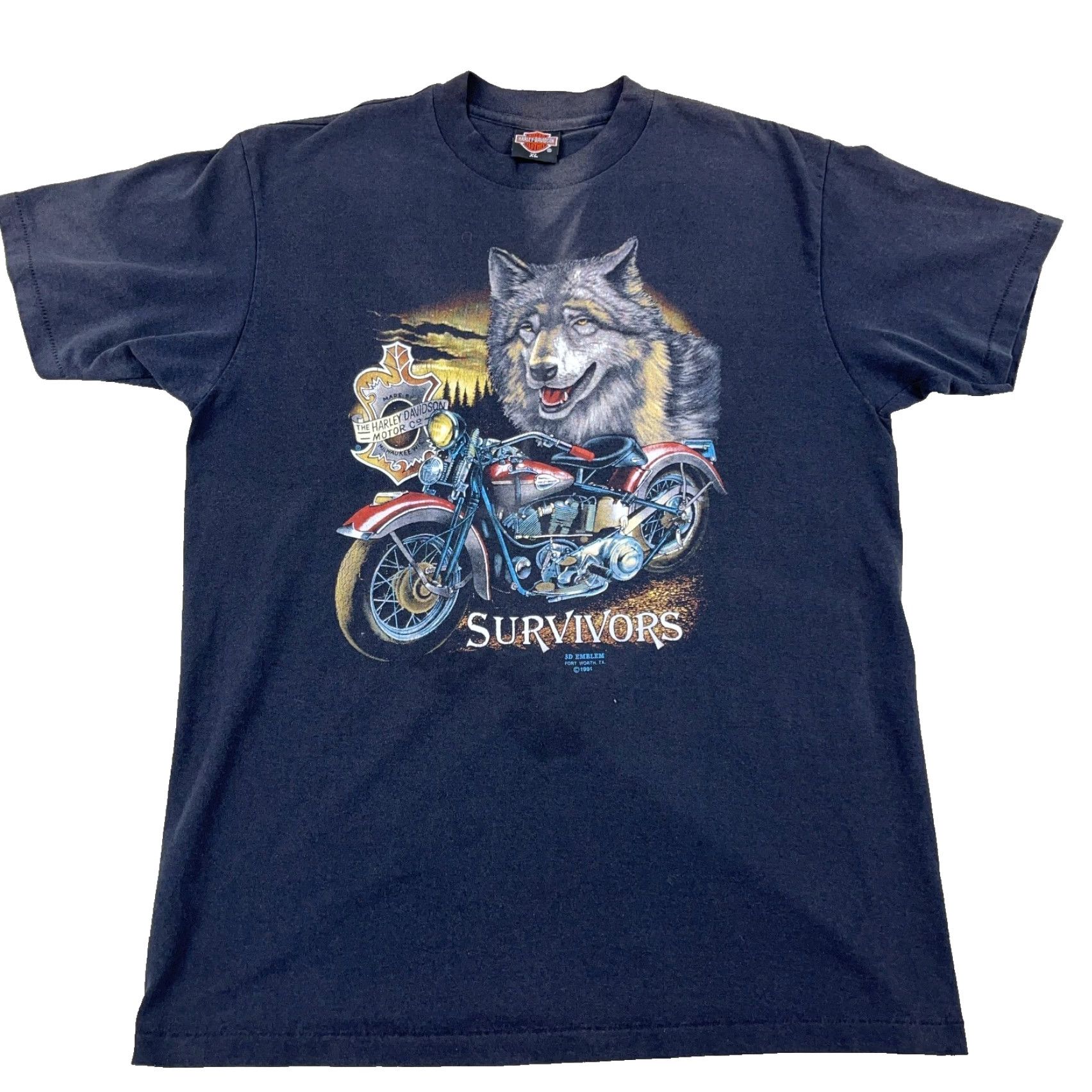 VINTAGE Harley-Davidson Shirt Men XL Black 3D Emblem Survivors 