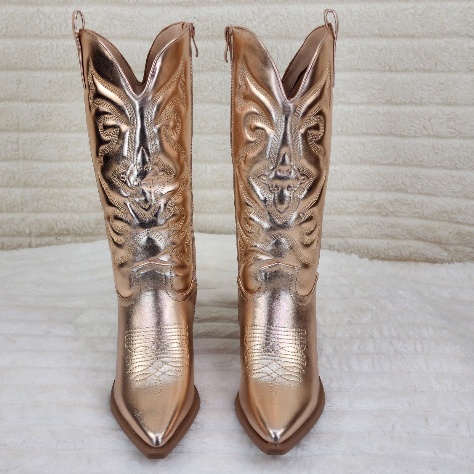 Other Disco Cowgirl Metallic Rose Gold Cowboy Knee Boots Western B Size US 7 / IT 37 - 5 Thumbnail