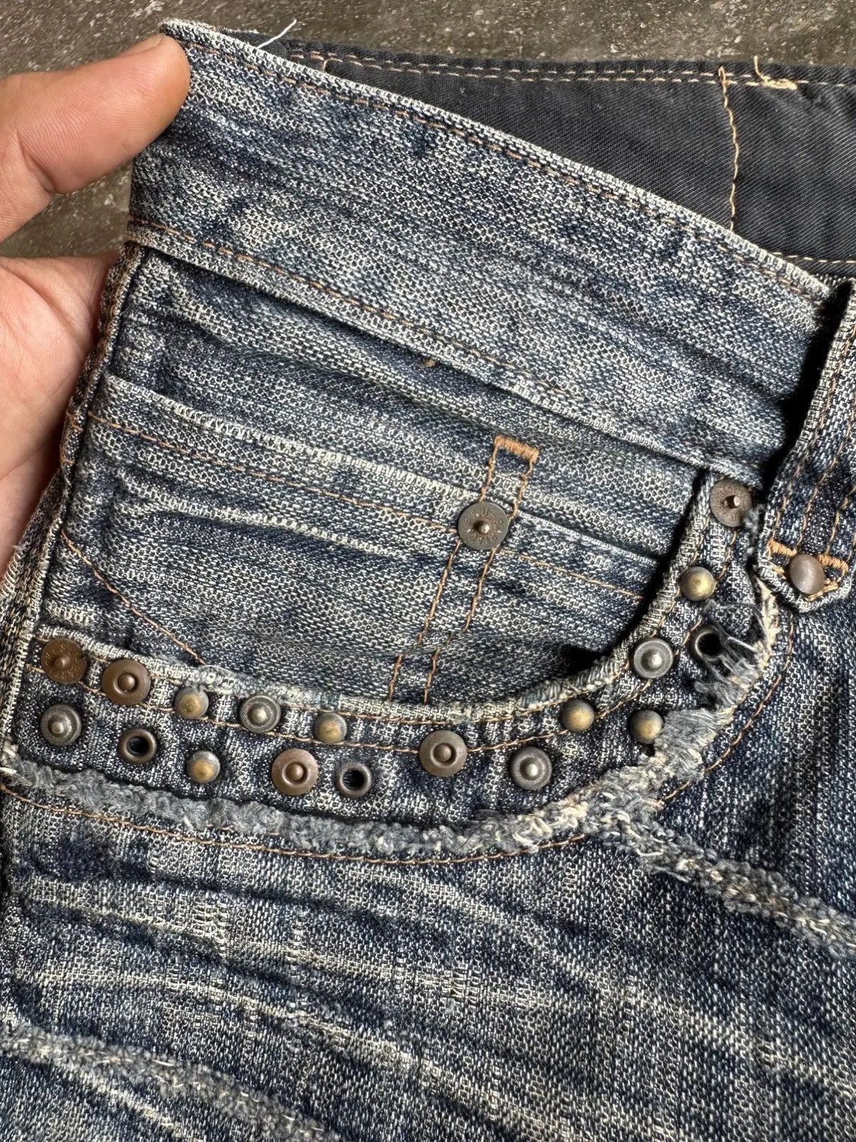 uniform experiment VINTAGE BARTACK JAPAN FLARES JEANS SPIKE/STUDDED DENIM PANTS Size US 29 - 10 Thumbnail