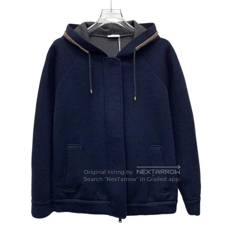 Brunello Cucinelli Brunello Cucinelli Dark Blue Hooded Drawstring Long Sleeve Size US XS / EU 42 / 0 - 1 Thumbnail