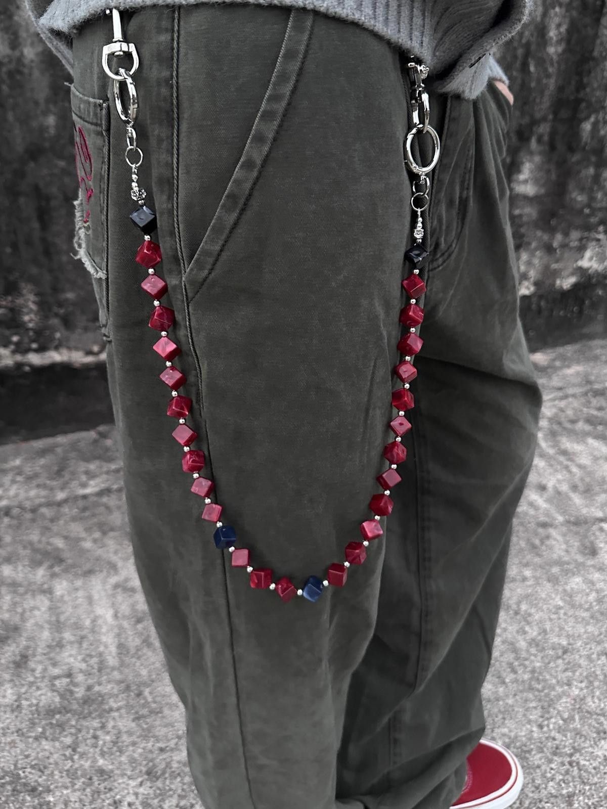 Jewelry Ink-painted acrylic red beads Wallet Chain ,Jeans Chain Size ONE SIZE - 4 Thumbnail