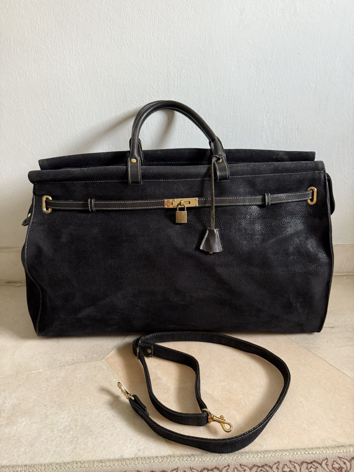Vintage Black large leather Birkin tote bag Size ONE SIZE - 11 Thumbnail