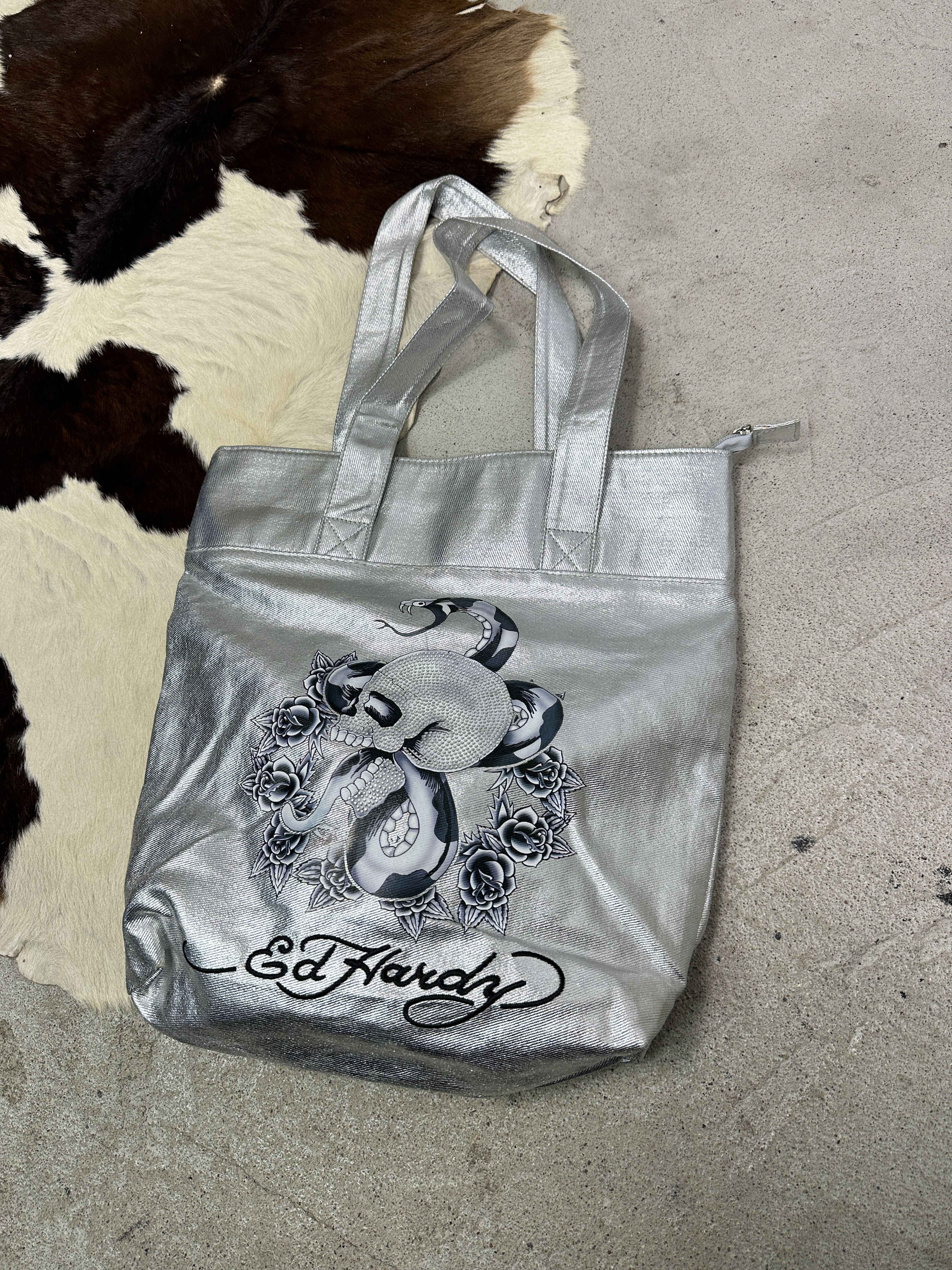 Ed Hardy Vintage Avant Garde Grunge Ed Hardy Silver Chrome Bag 00s Size ONE SIZE - 2 Thumbnail
