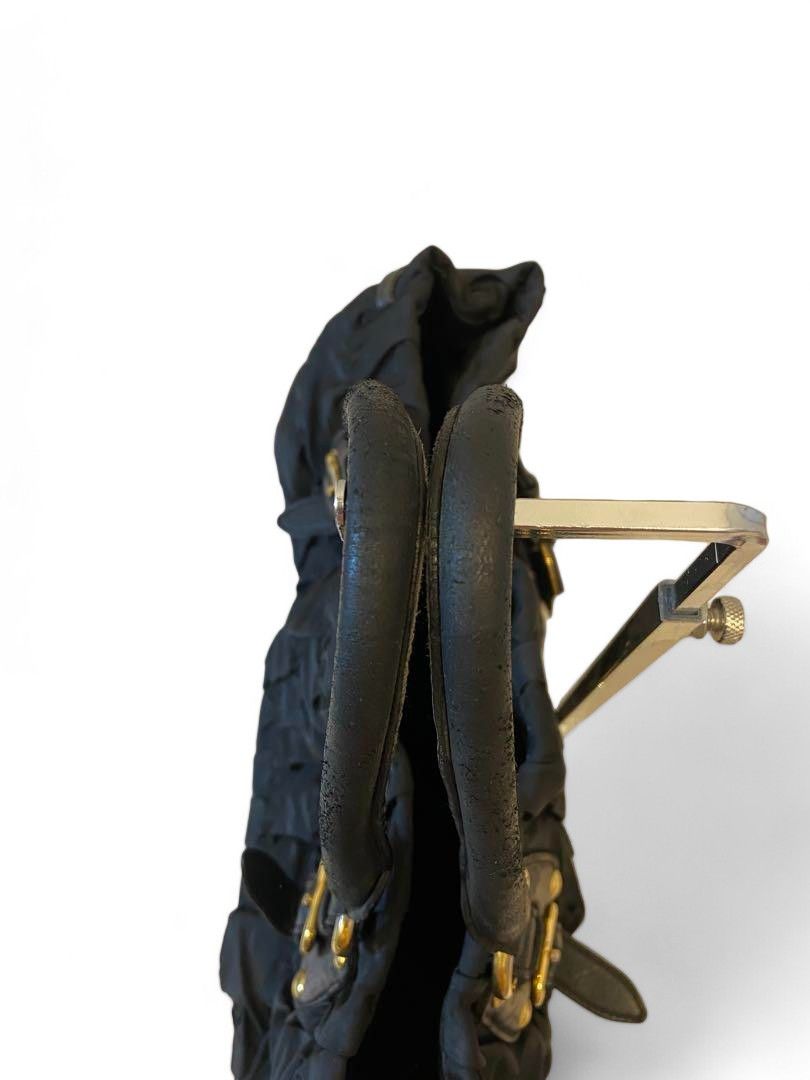 Prada Prada - Ruffle Handbag Black Leather Tote Bag Gold Hardware Size ONE SIZE - 10 Thumbnail