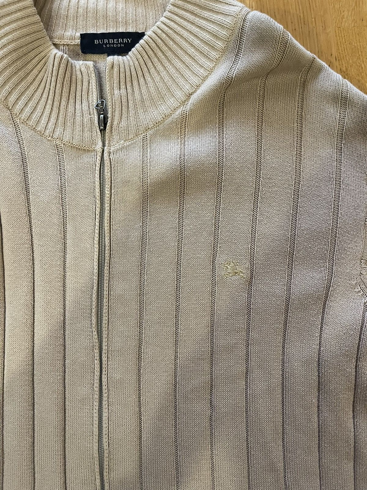 Burberry Burberry London Beige Ribbed Zip-Up Sweater - Size 6 Size US L / EU 52-54 / 3 - 1 Thumbnail