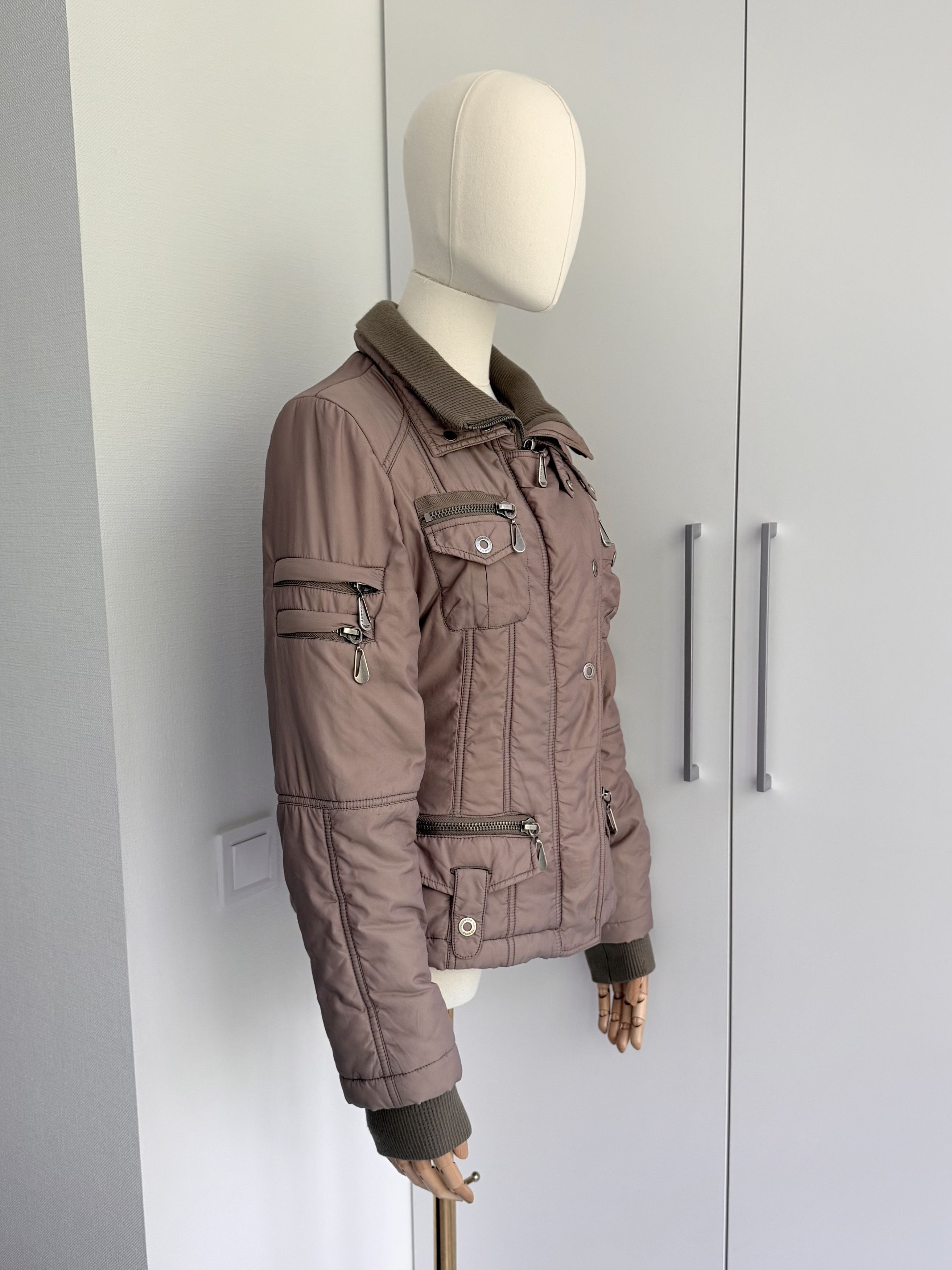 Vintage Beige Utility Jacket Women Moto Biker Y2K Buckle Coat Retro Size M / US 6-8 / IT 42-44 - 2 Thumbnail