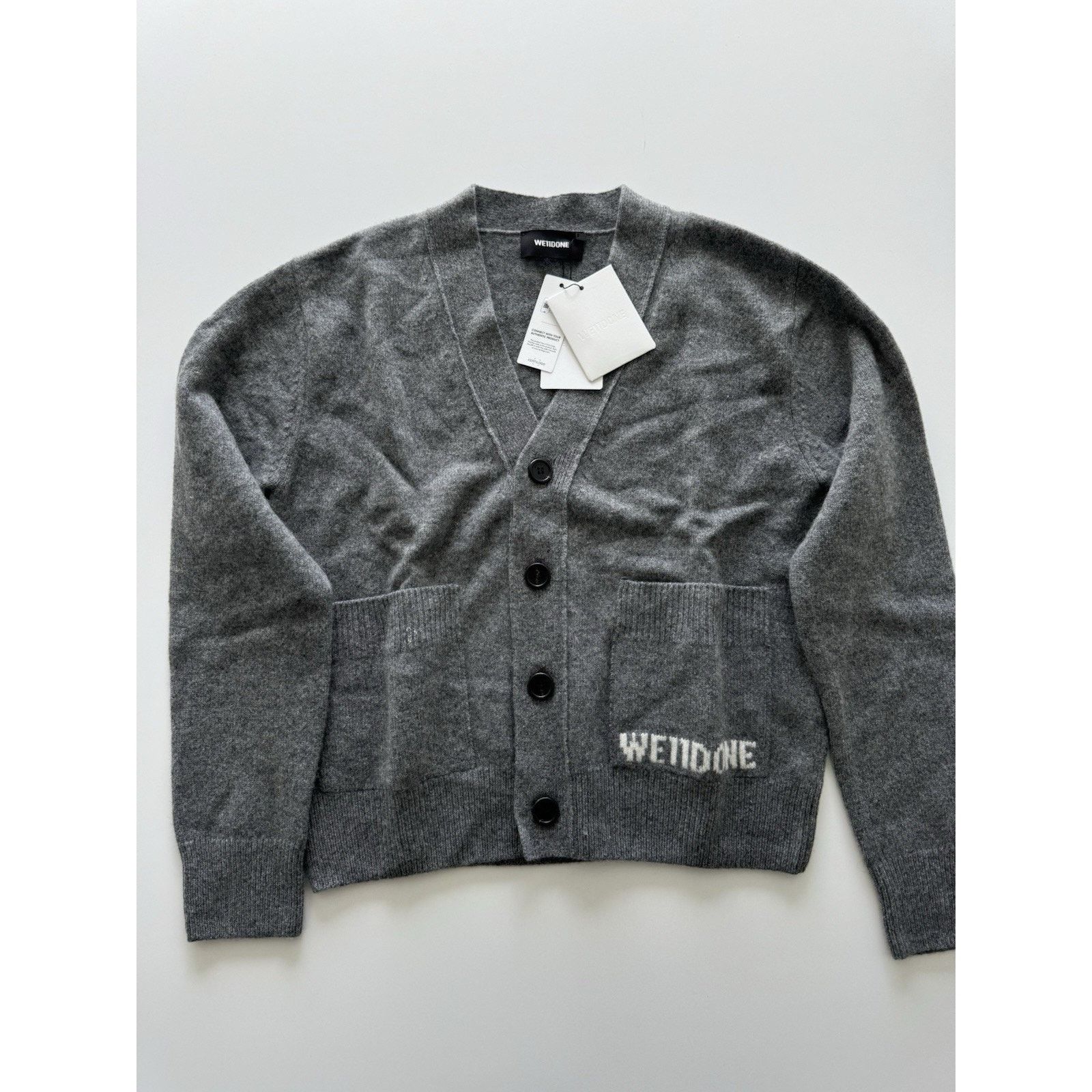 WE11DONE WE11DONE Cardigan Sweater Charcoal Pocket Logo Knit Wool Size US S / EU 44-46 / 1 - 1 Thumbnail