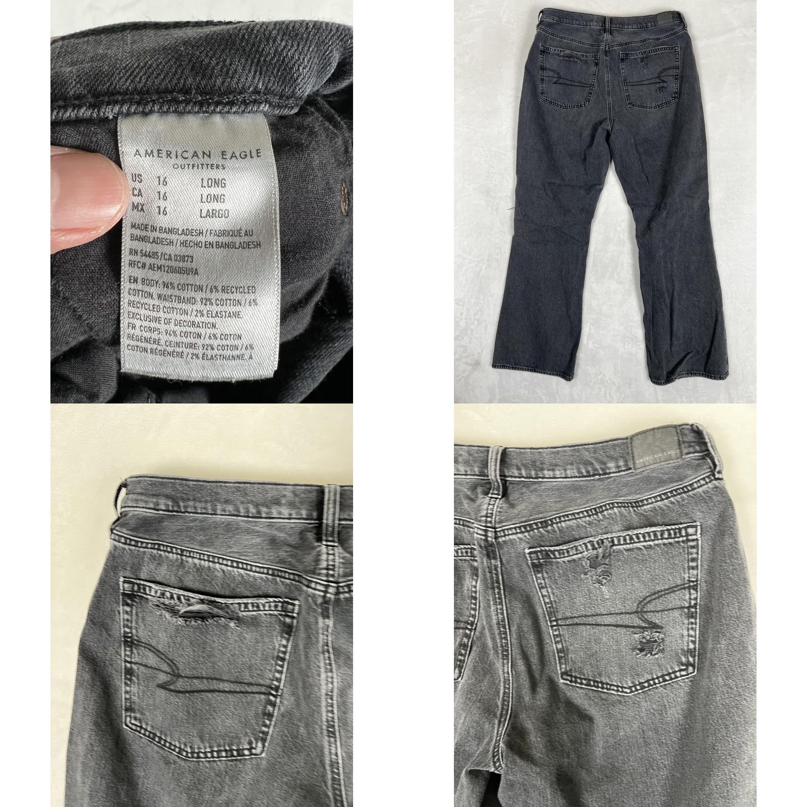 American Eagle Outfitters VINTAGE American Eagle Outfitters Jeans Women 16 Long Charcoal Wash 90s Bootcut Distressed Denim Size 38" / US 16 / IT 52 - 8 Thumbnail