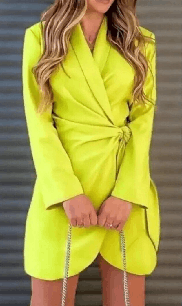Zara Zara Pareo Lime Green Long Sleeve Wrap Mini Dress Size XS / US 0-2 / IT 36-38 - 3 Thumbnail