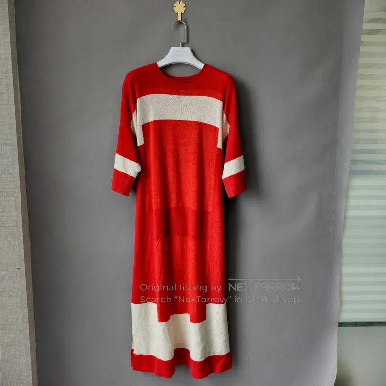 Hermes Color-blocked belt cashmere knitted dress