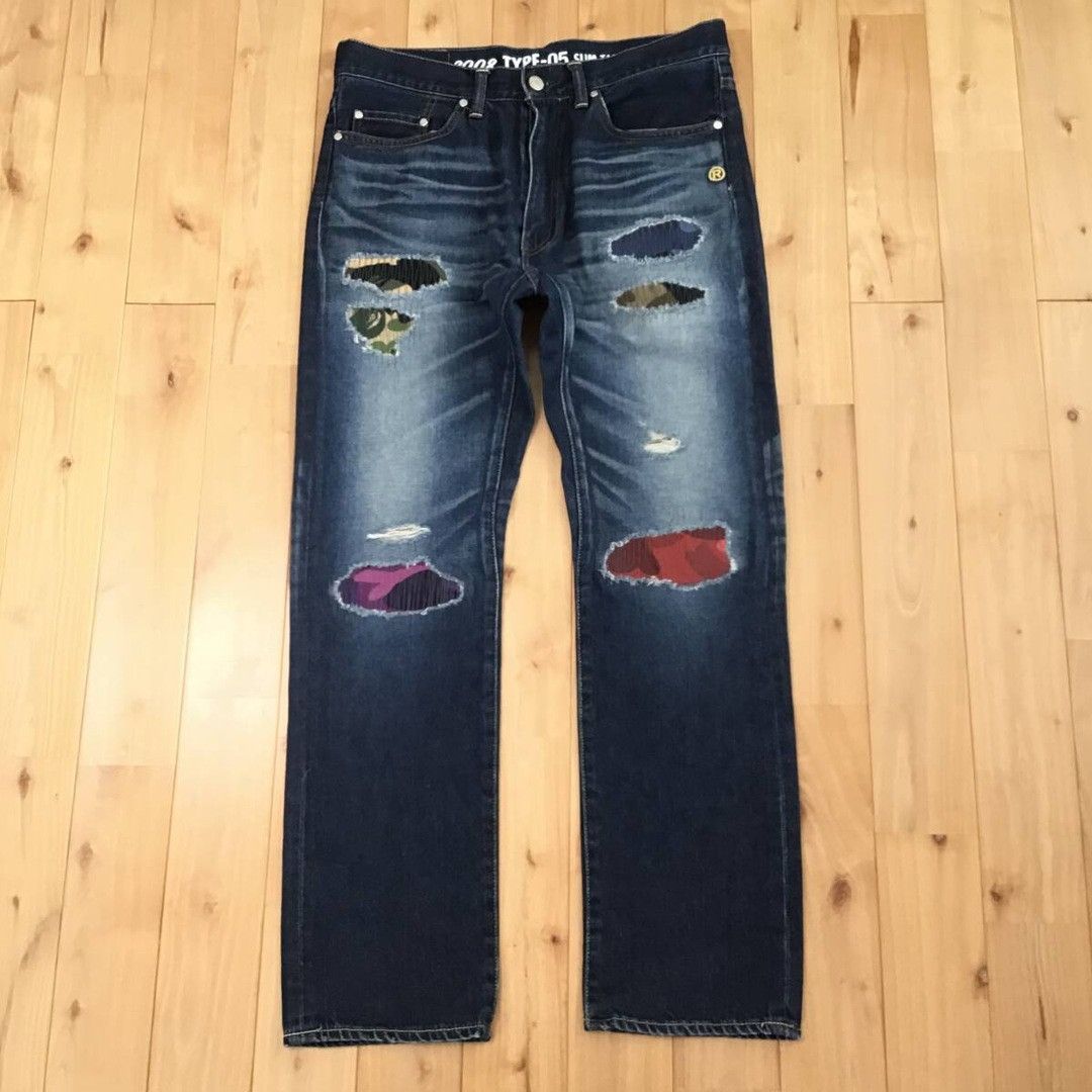 Bape BAPE Damaged Denim Pants MIX camo a bathing ape ★size M Size US 32 / EU 48 - 1 Thumbnail