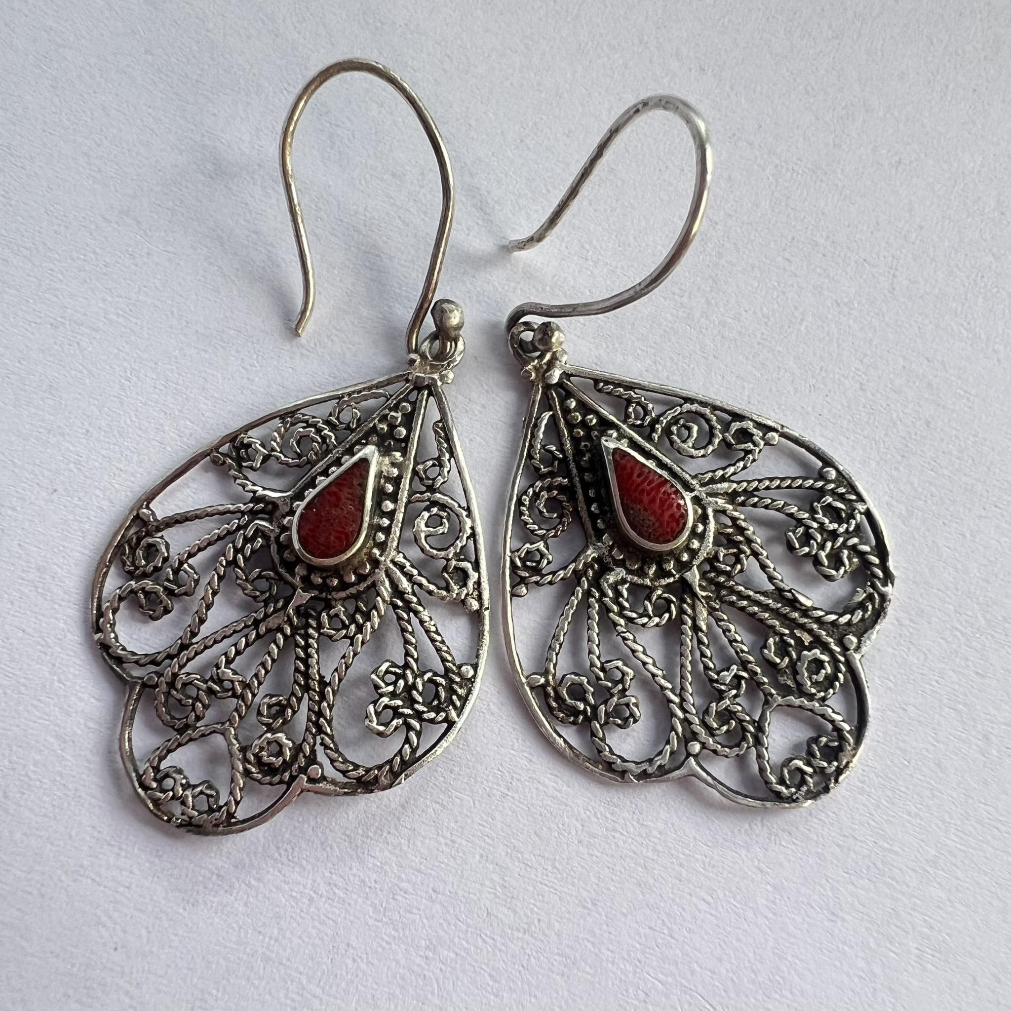Jewelry Vintage Sterling Silver 925 Earrings Natural Red Jasper Size ONE SIZE - 3 Thumbnail