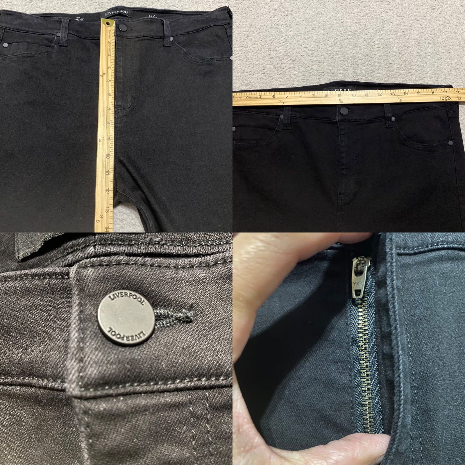 Vintage Liverpool Jeans Womens Jeans Black Dark Wash Skinny 16 Regular Mid Rise Pockets Stretch City 80s/90s Mens Womens Girls Size 38" / US 16 / IT 52 - 8 Thumbnail