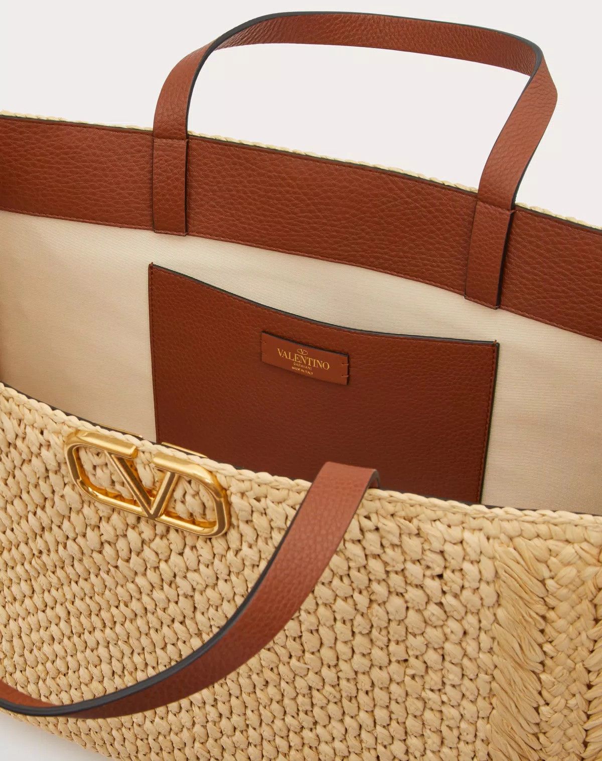 Valentino o1s1wg110625 Size:OS/Signature Raffia Handbag in Brown/White Size ONE SIZE - 6 Thumbnail