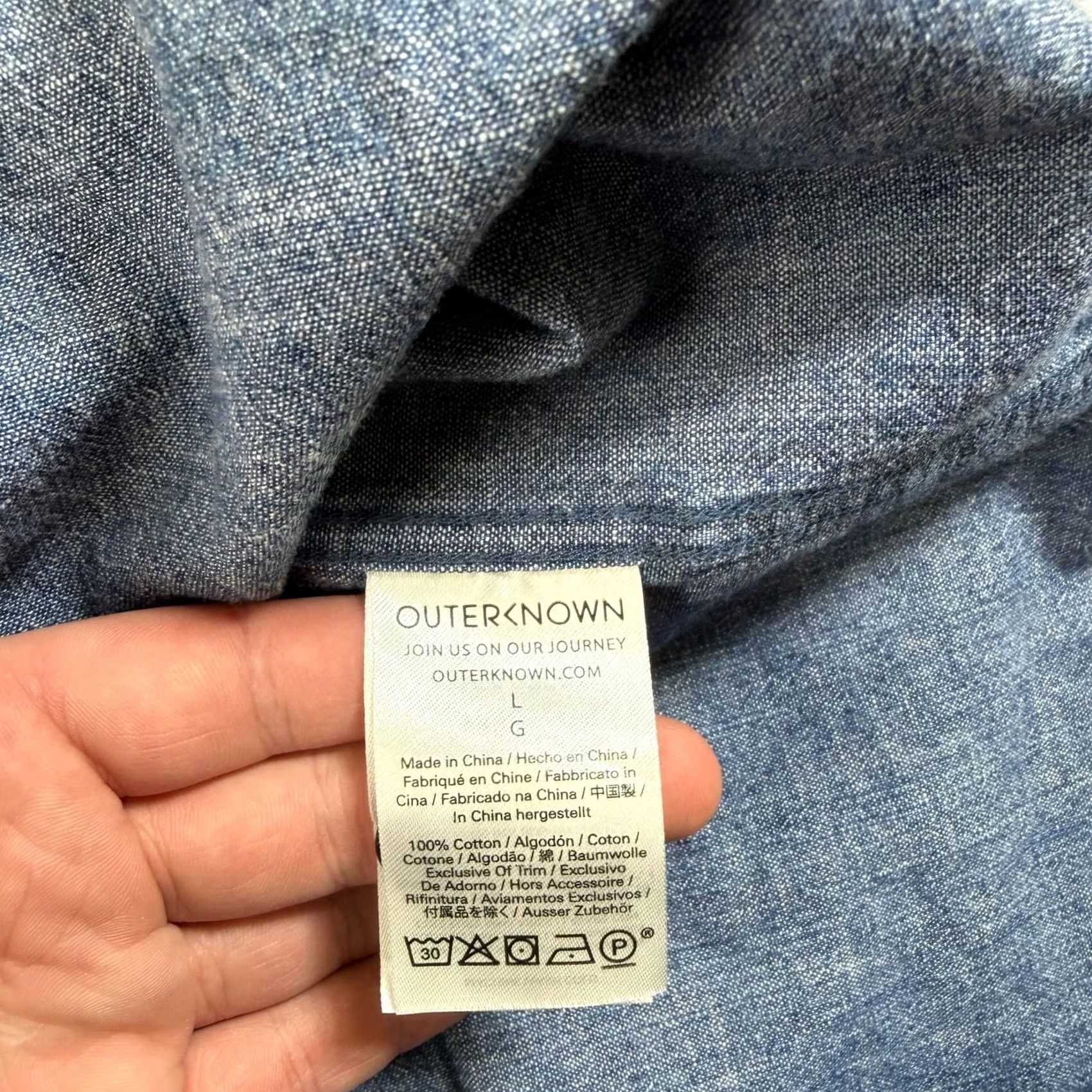Outerknown Outerknown Shirt Mens L Blue Chambray Band Collar Button Pockets Heritage Size US L / EU 52-54 / 3 - 4 Thumbnail