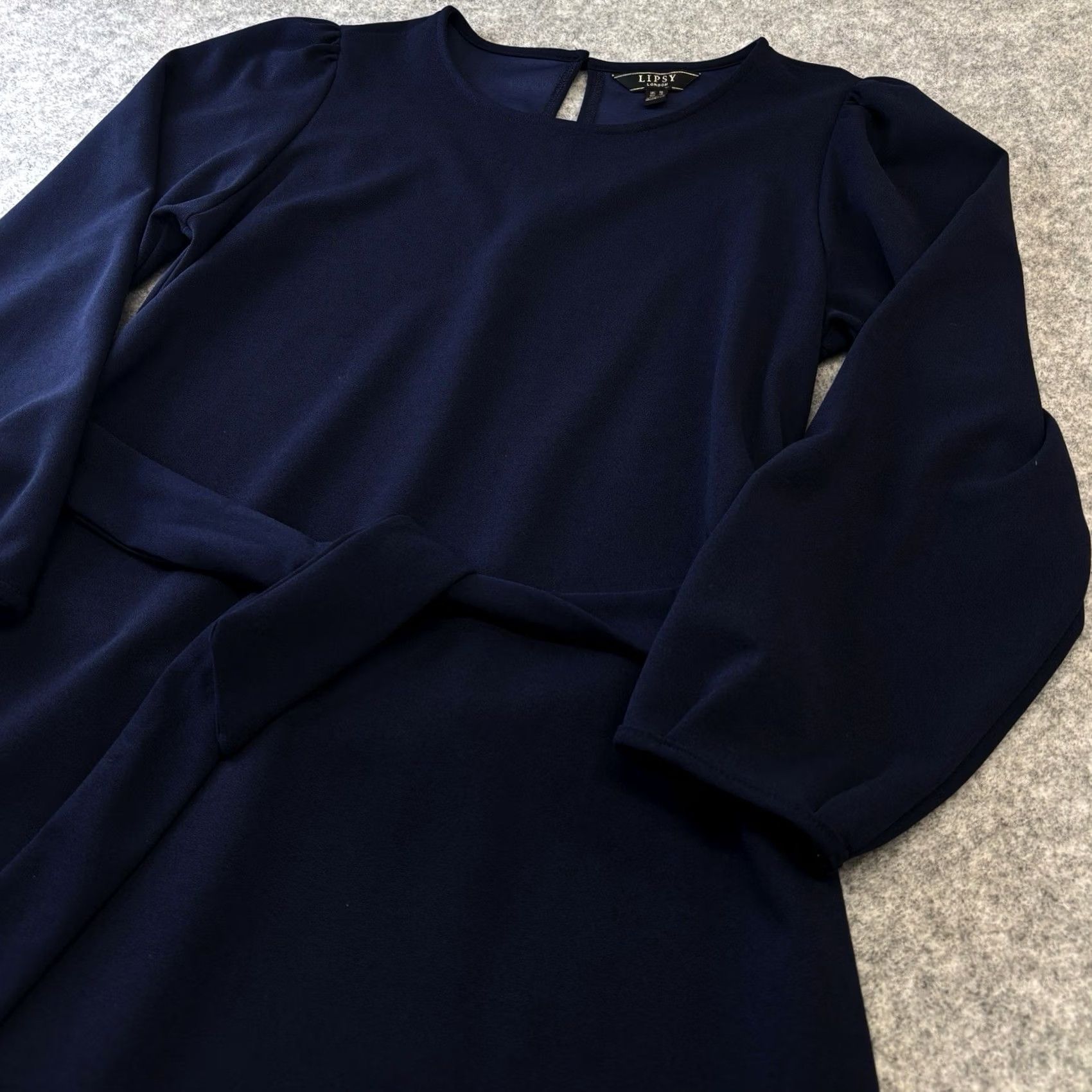 Vintage Lipsy London Shift Dress Navy Long Sleeve Round Neck Tie Waist UK16/Size 16 Women’s Size XXL / US 16-18 / IT 52-54 - 3 Thumbnail