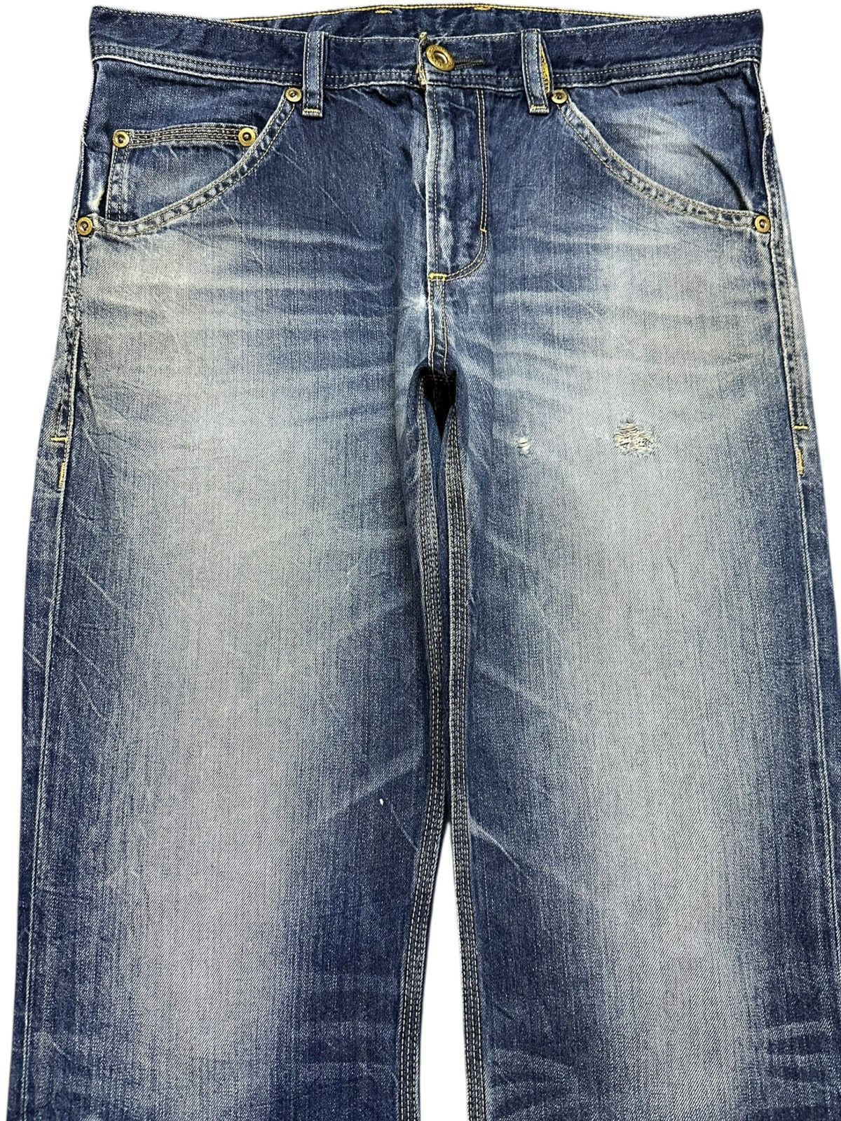 Japanese Brand Vintage Back Number Faded Whiskers Honeycomb Denim Size US 32 / EU 48 - 2 Thumbnail