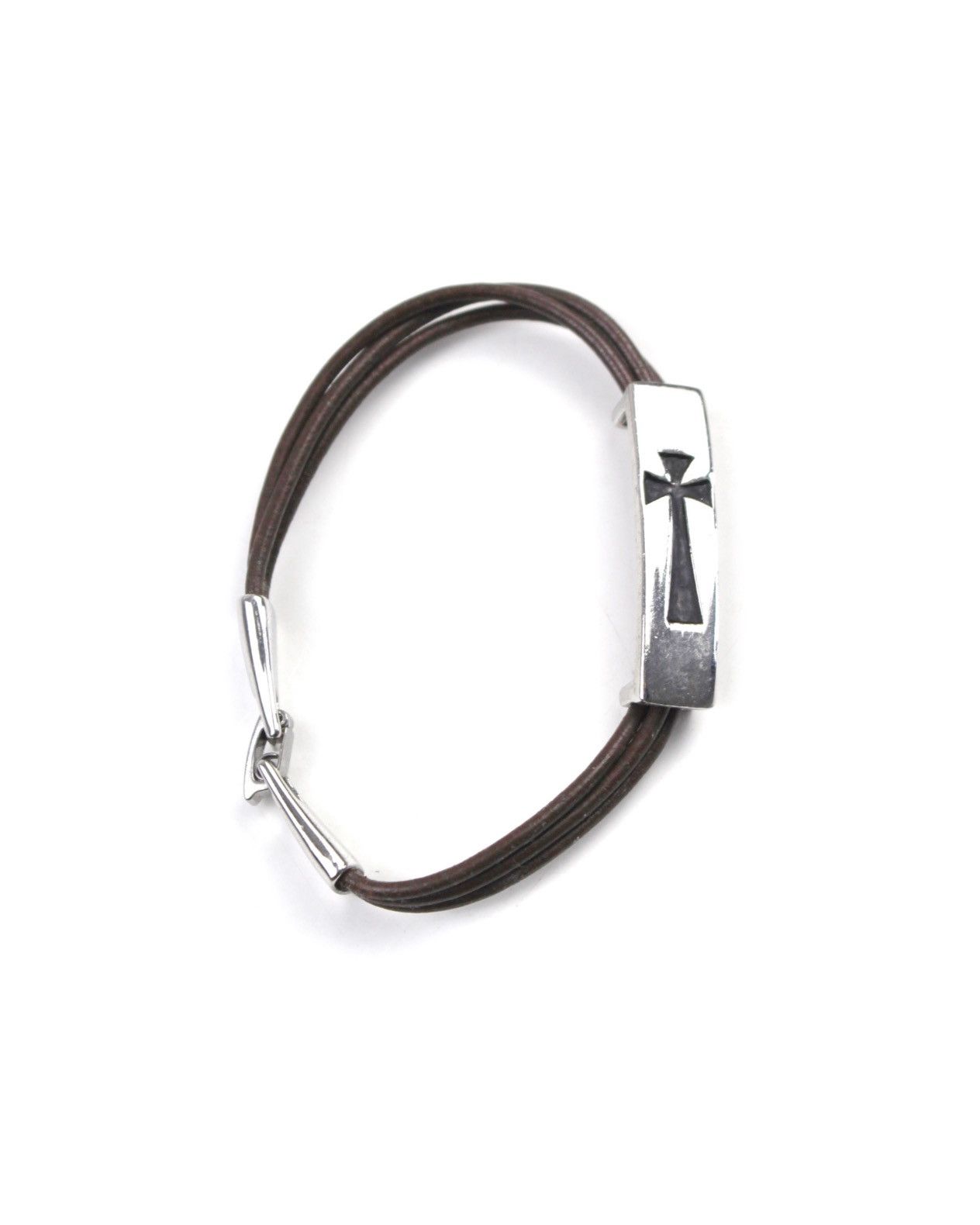 Vintage 2000S JAPANESE MADE LEATHER & STEEL CROSS SYMBOL BRACELET Size ONE SIZE - 3 Thumbnail