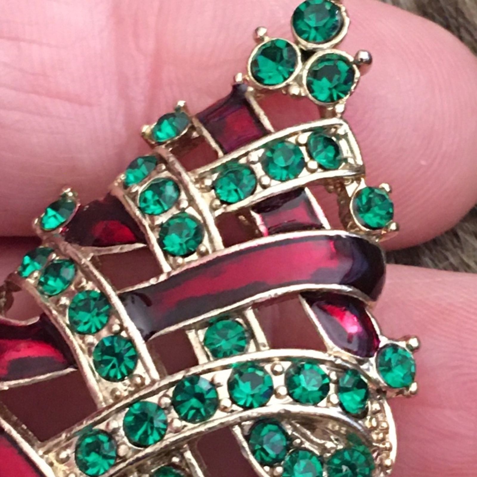 Vintage Vintage enamel rhinestone Christmas tree brooch Size ONE SIZE - 5 Thumbnail