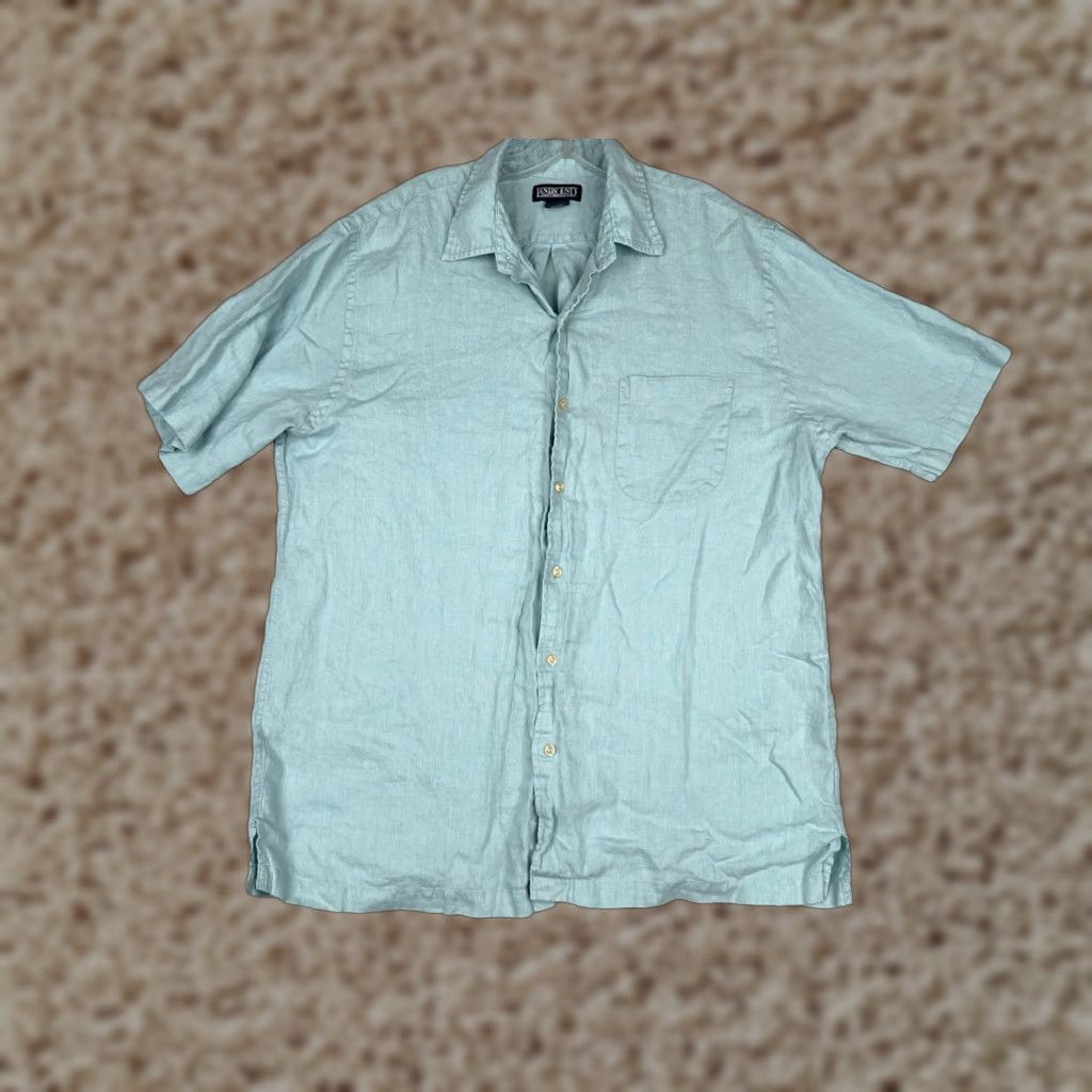 Lands' End Lands' End Shirt Men Large 16-16.5 Blue Cotton Button Up Short Sleeve Pocket Casual Workwear Size US L / EU 52-54 / 3 - 1 Thumbnail