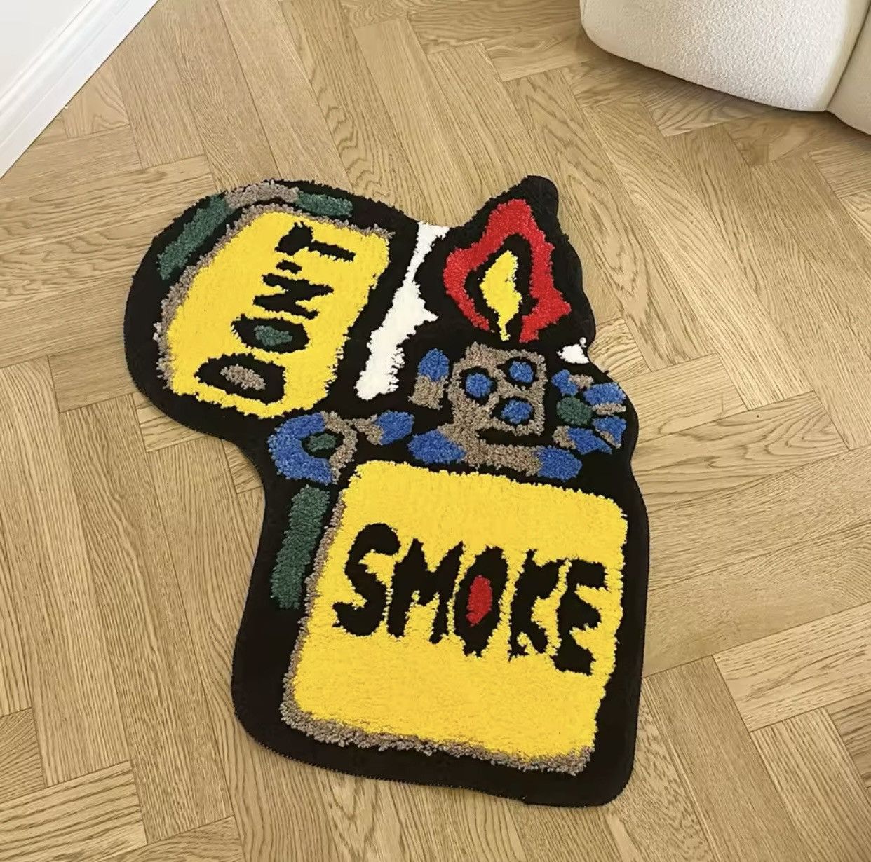 Japanese Brand × Vintage Yellow Lighter Don't Smoke Flocking Rug Carpet Size ONE SIZE - 2 Thumbnail