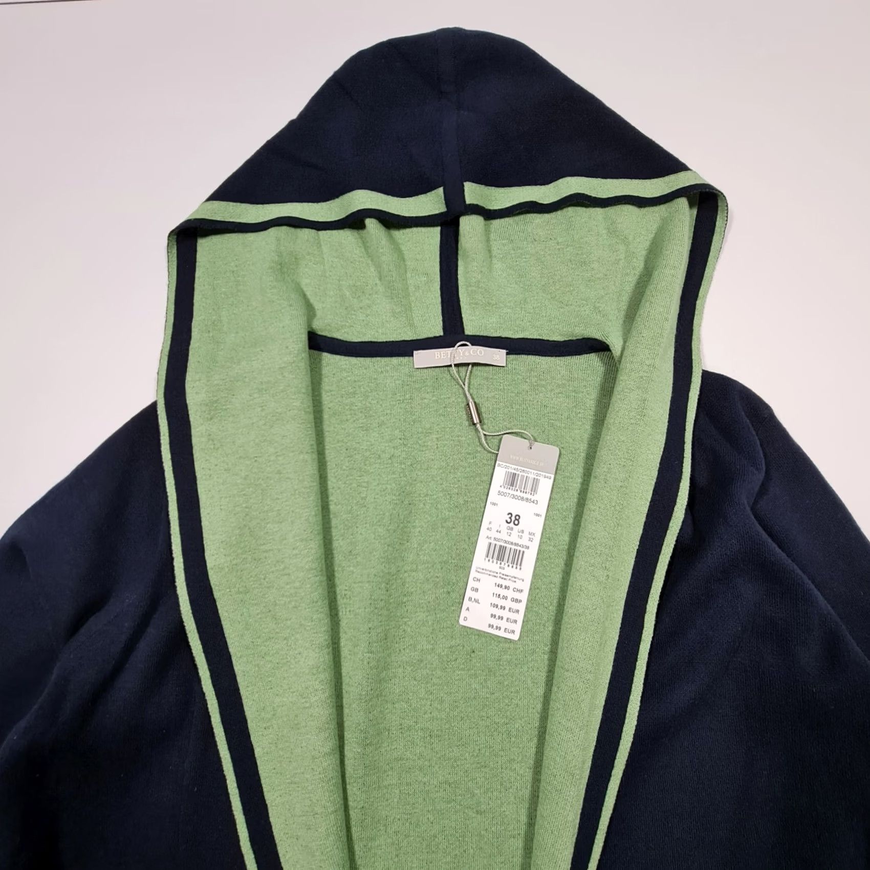 CO Betty & Co Cardigan Womens Hooded Navy Blue 12 UK Cotton Knit Open Front Long Sleeve Logo Jumper Modern Elegant Women’s 12 Size XL / US 12-14 / IT 48-50 - 2 Thumbnail