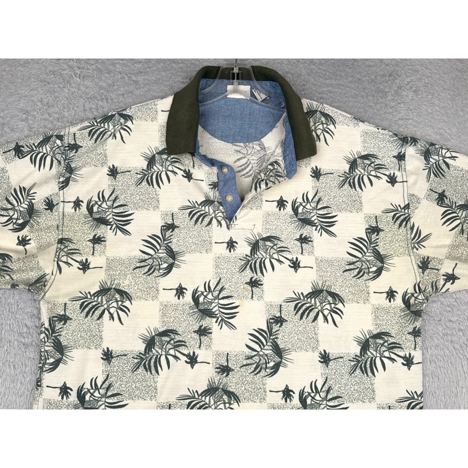 Bugle Boy VINTAGE Bugle Boy Polo Shirt Adult XL Ivory Green Palm Check Poly READ Polo Shirt Adult XL Green Ivory Palm Check Bugle Boy Polo Shirt Size US XL / EU 56 / 4 - 4 Thumbnail