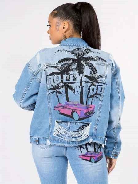 Chicos WOMENS DENIM GRAPHIC JACKET Size M / US 6-8 / IT 42-44 - 1 Thumbnail