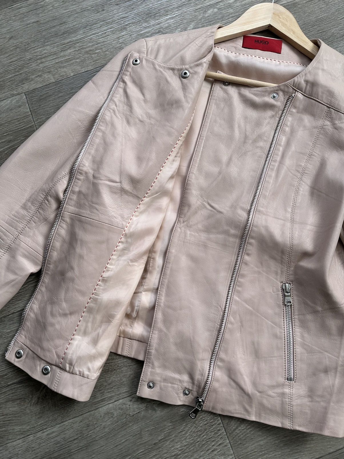 Hugo × Hugo Boss 🫧HUGO LEATHER JACKET Ladies Biker Size L / US 10 / IT 46 - 9 Thumbnail