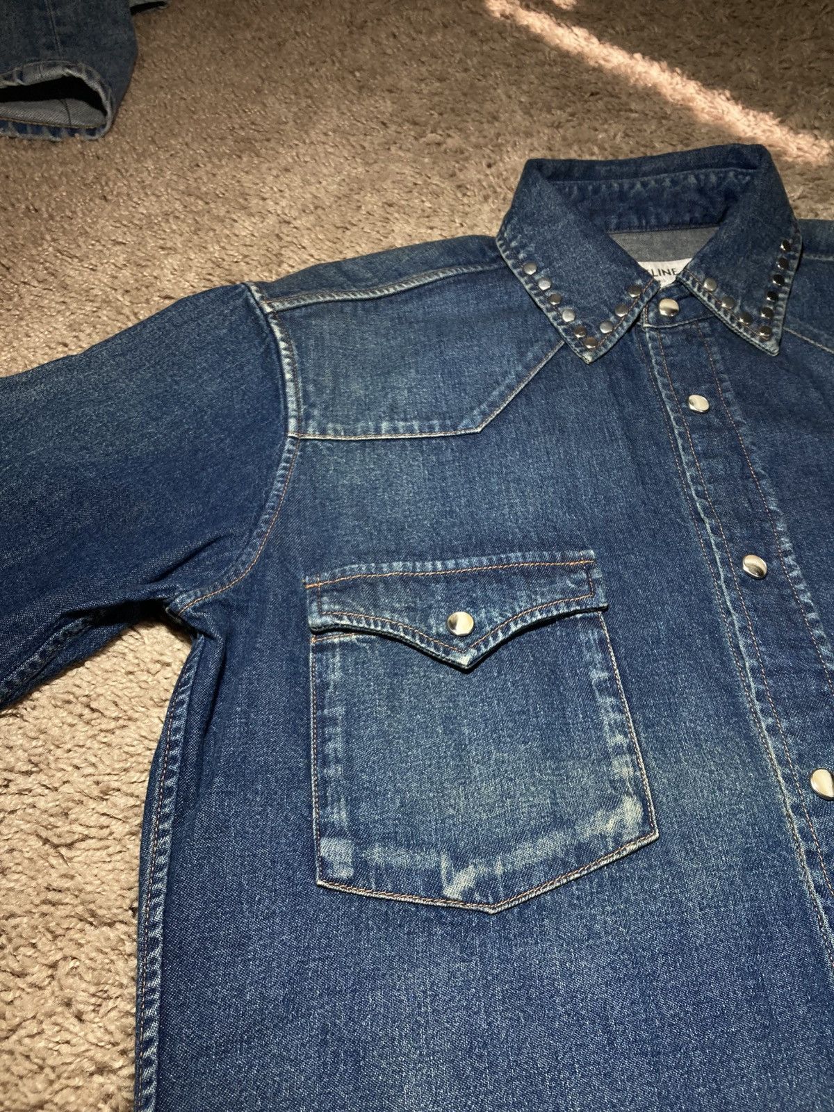Celine AW20 Celine Studded Denim Western Shirt 2020 Indigo Hedi 70s Size US S / EU 44-46 / 1 - 3 Thumbnail