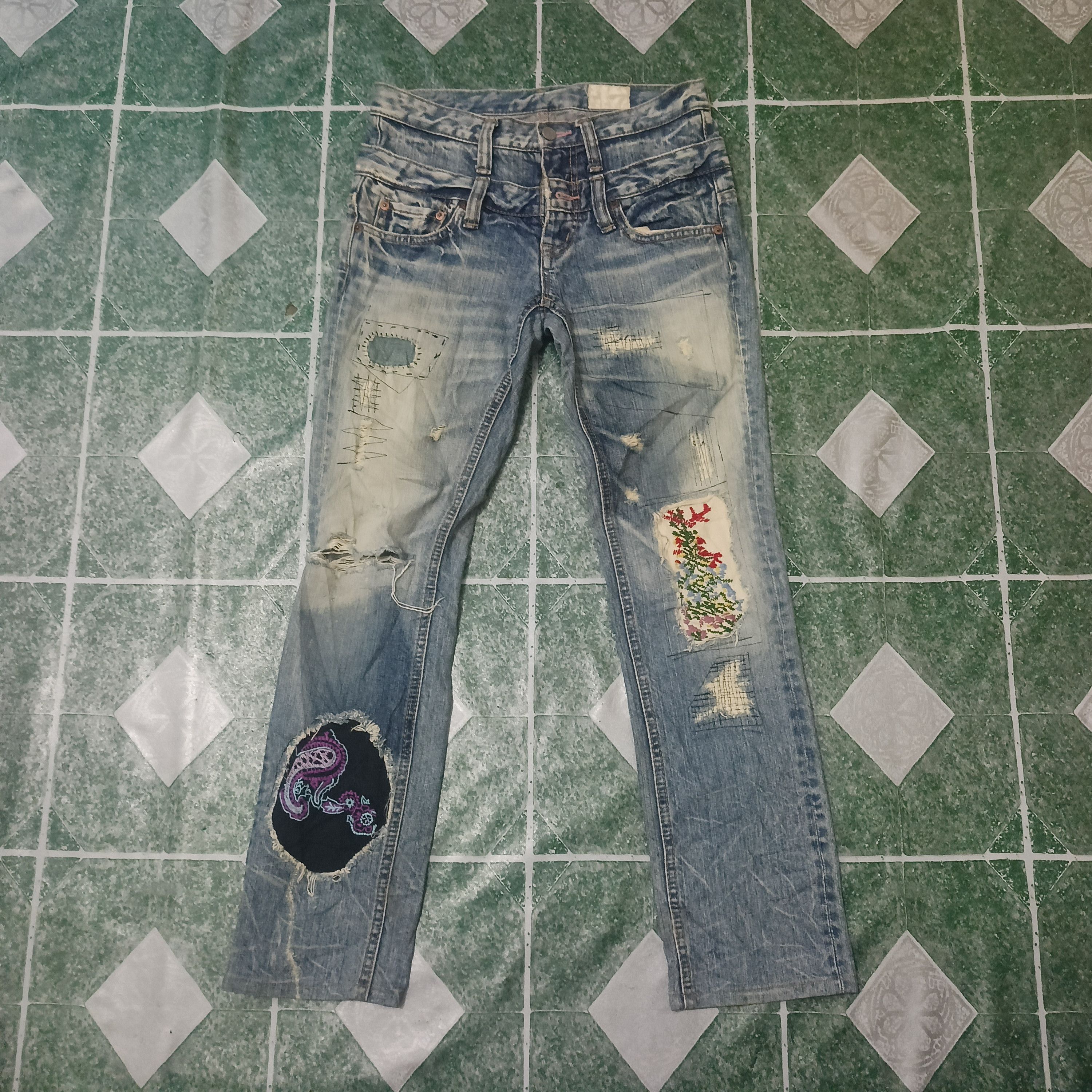 Ends Repair Rare Antgauge distressed denim patchwork design double waist Size US 28 / EU 44 - 1 Thumbnail