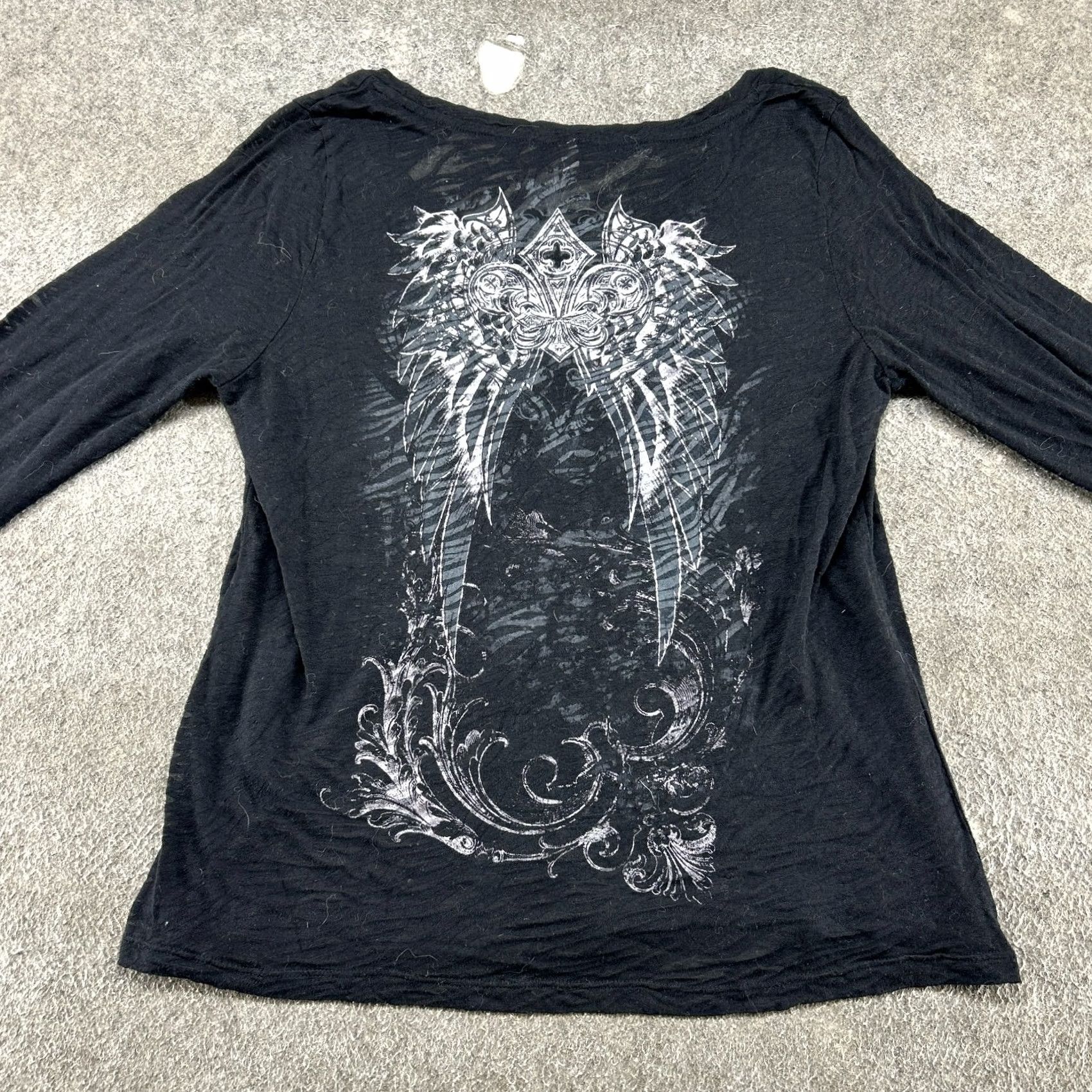 Vintage VINTAGE not applicable; restructure: Yu Jin Wings Shirt Women 3XL Black Long Sleeve Rhinestone Burnout See Thru Shirt Size XXL / US 16-18 / IT 52-54 - 7 Thumbnail