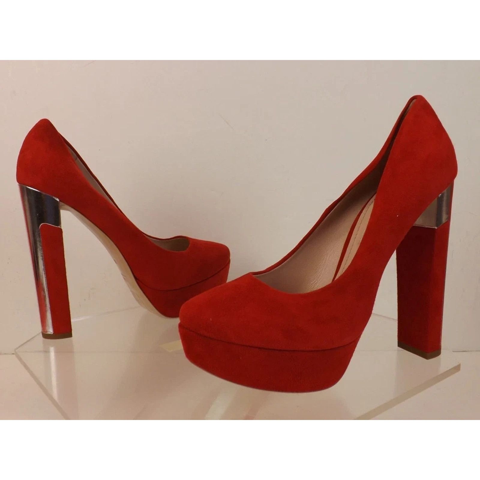 Miu Miu MIU MIU PRADA 5IP334 RED SUEDE SILVER MIRROR HEEL PUMPS 37.5 Size US 7.5 / IT 37.5 - 6 Thumbnail