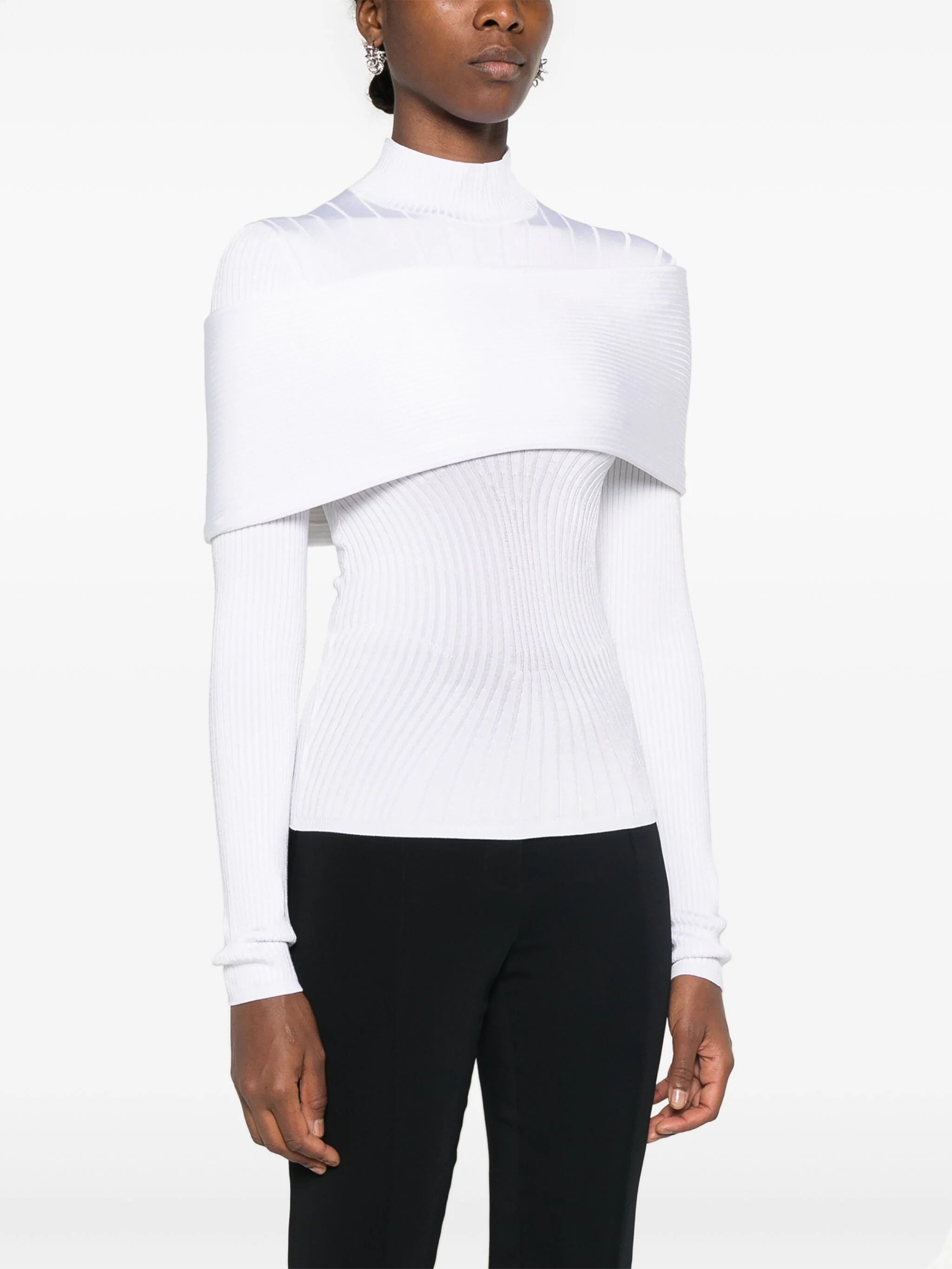 Mugler o1s22i1n1024 Long-Sleeved Top in White Size M / US 6-8 / IT 42-44 - 3 Thumbnail