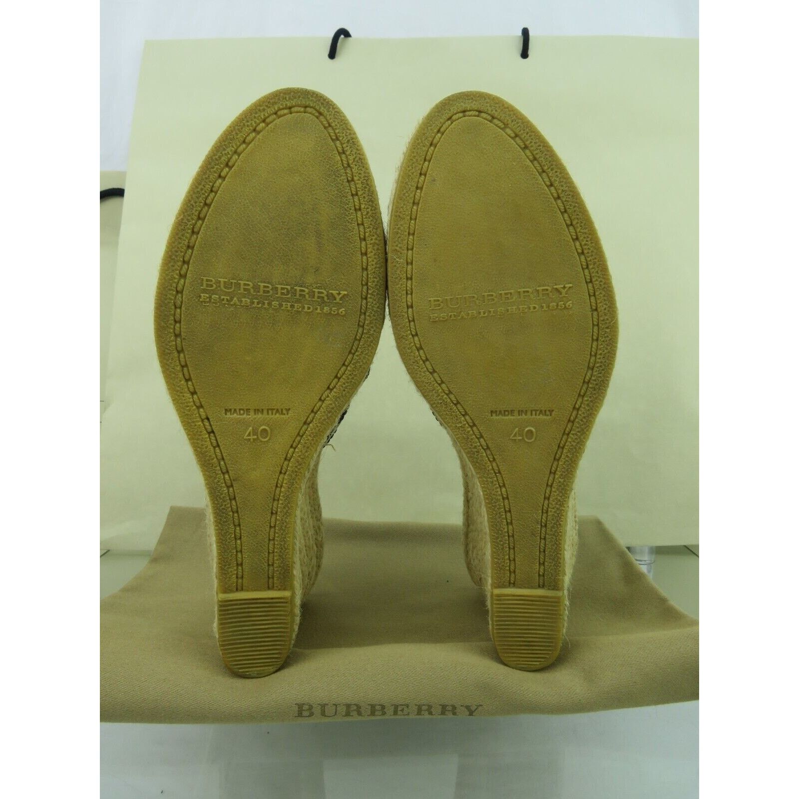 Burberry BURBERRY BLACK PATENT LEATHER CHECK ESPADRILLE SANDALS 40 Size US 10 / IT 40 - 14 Thumbnail