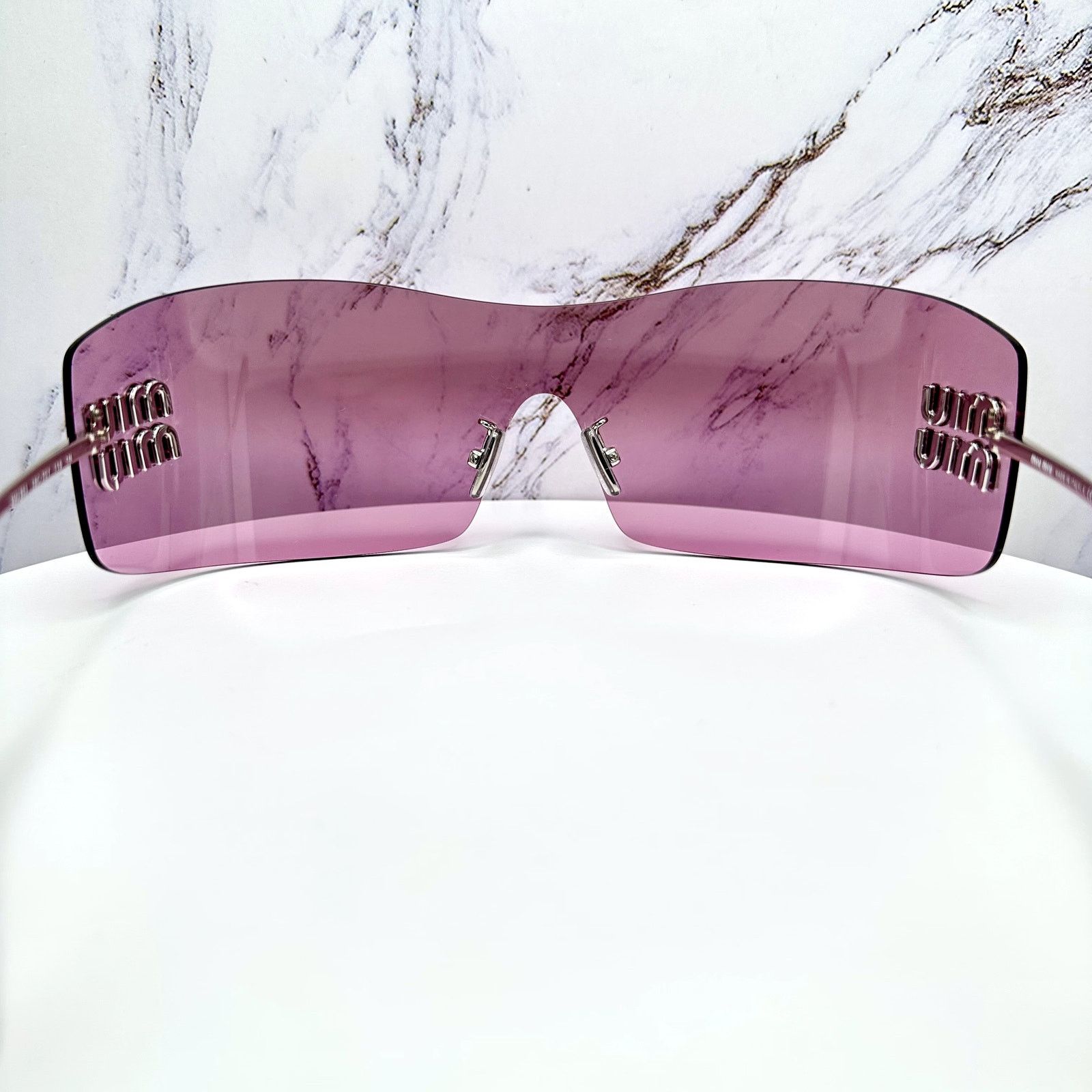 Miu Miu New MIU MIU Sunglasses Silver Pink Mirror Rimless Wrap Size ONE SIZE - 22 Thumbnail