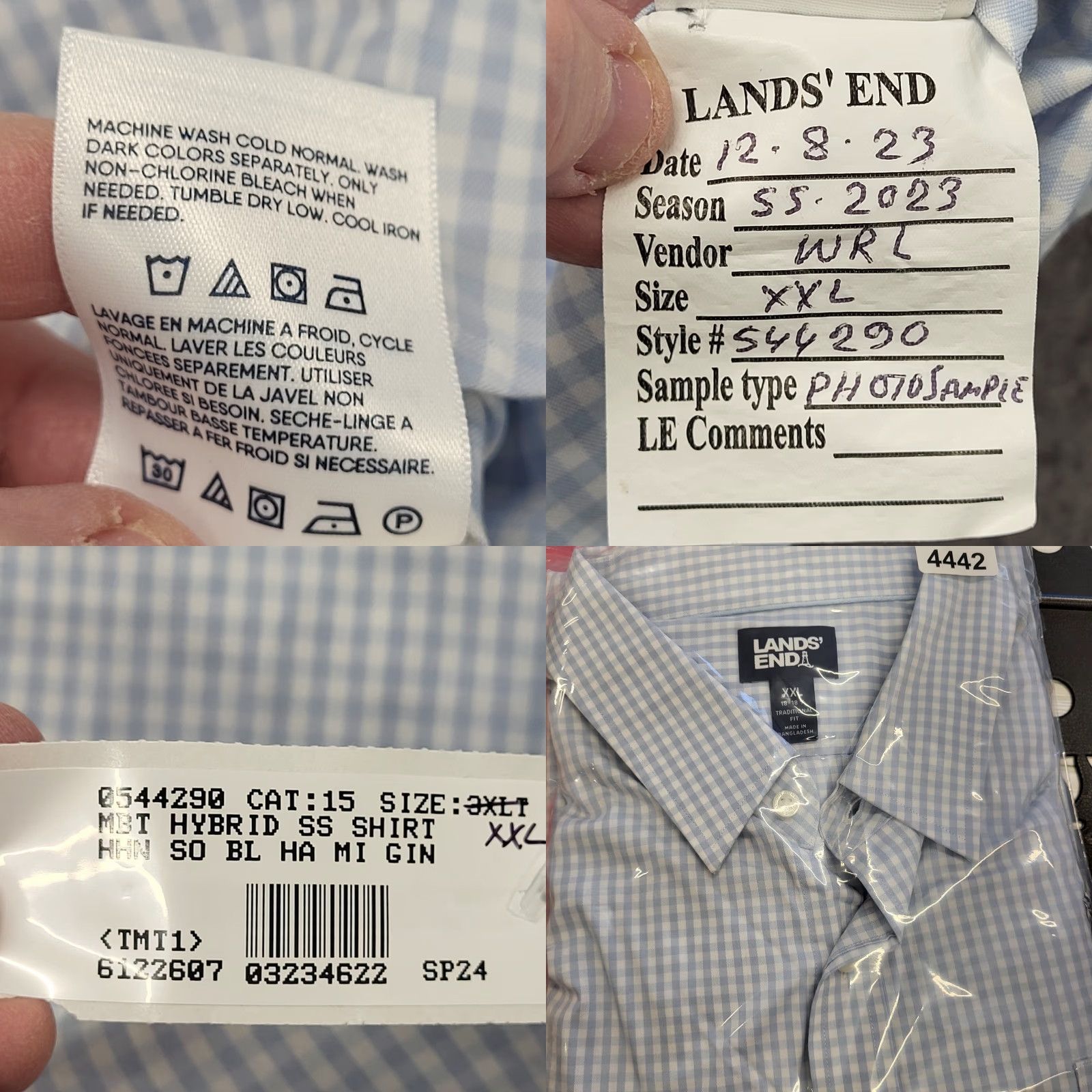 Lands' End Lands' End Hybrid Shirt Men's XXL 18-18.5 Soft Blue Checks Traditional Fit Button-Up Shirt Mens Regular 100% Cotton Easy Care Size US XXL / EU 58 / 5 - 9 Thumbnail
