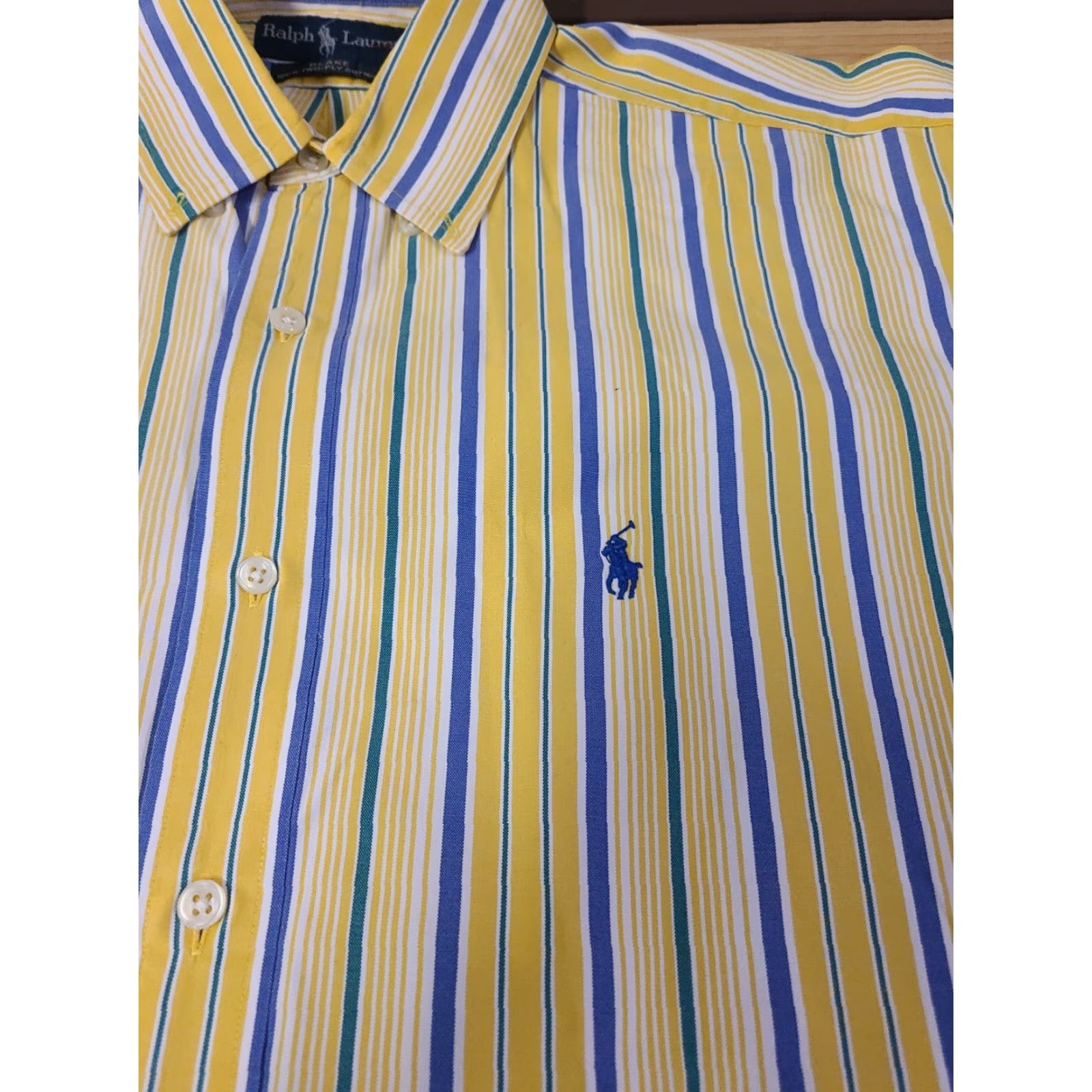 Polo Ralph Lauren Polo Ralph Lauren Shirt Men Yellow Blue Striped L Long Sleeve Button-Down Collar Knit Cotton Embroidered Logo Size US L / EU 52-54 / 3 - 4 Thumbnail