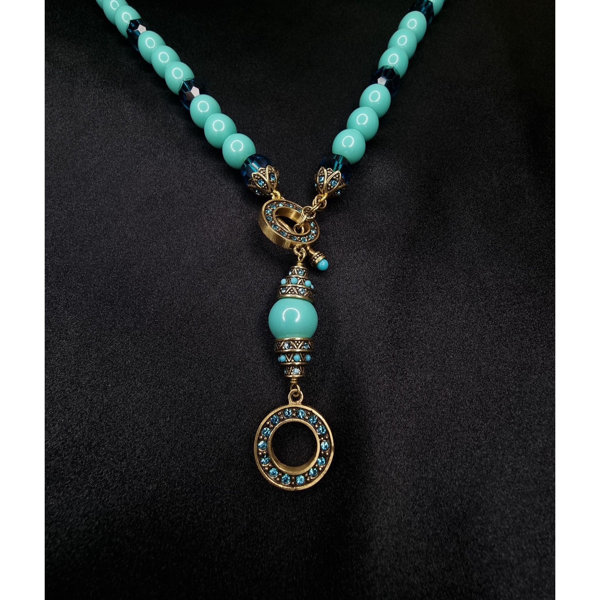 Vintage Vintage Heidi Daus Aqua & Blue Beaded Necklace With Ornate P Size ONE SIZE - 1 Thumbnail