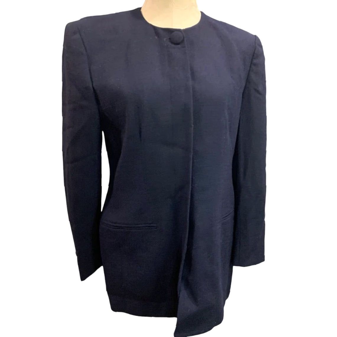 Jones New York VINTAGE Jones New York Women's Blazer Size 8 Navy Blue Wool 1990s Below Hip Womens Size M / US 6-8 / IT 42-44 - 2 Thumbnail